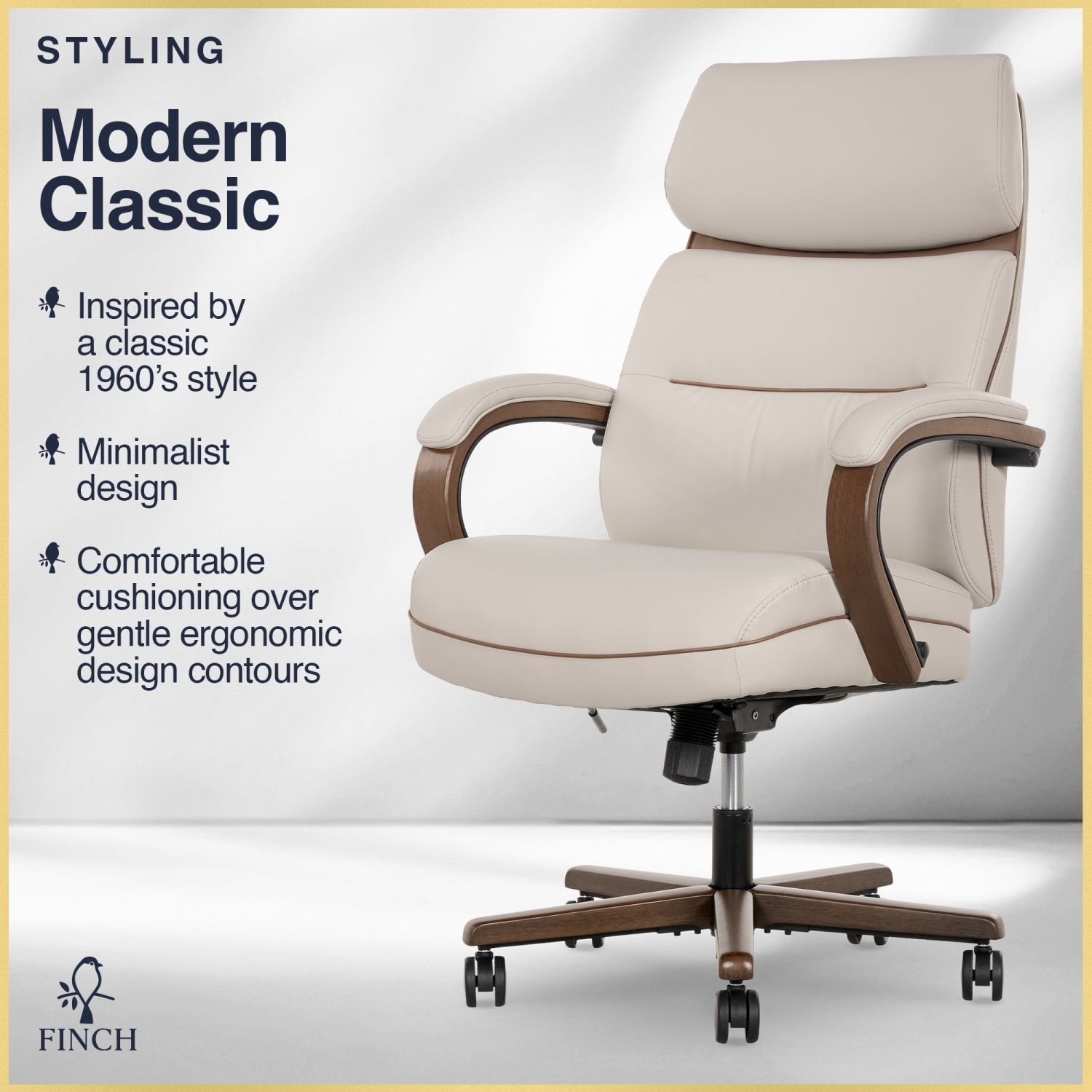 Finch Neo Two Ergonomic Vegan Leather Mid-Back Executive Office Chair, Cream/Cognac - Image 5