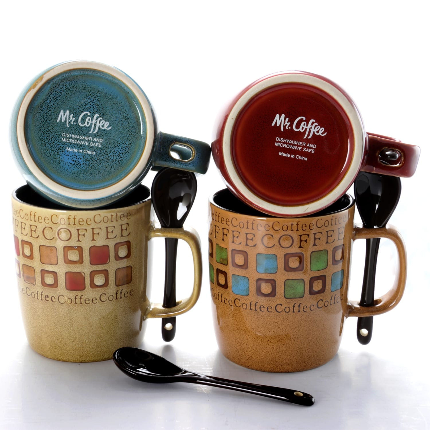Mr. Coffee Mug And Spoon Set, Cafe Americano, 13 Oz., Assorted Colors, Set Of 4 Mugs With Spoons - Image 3