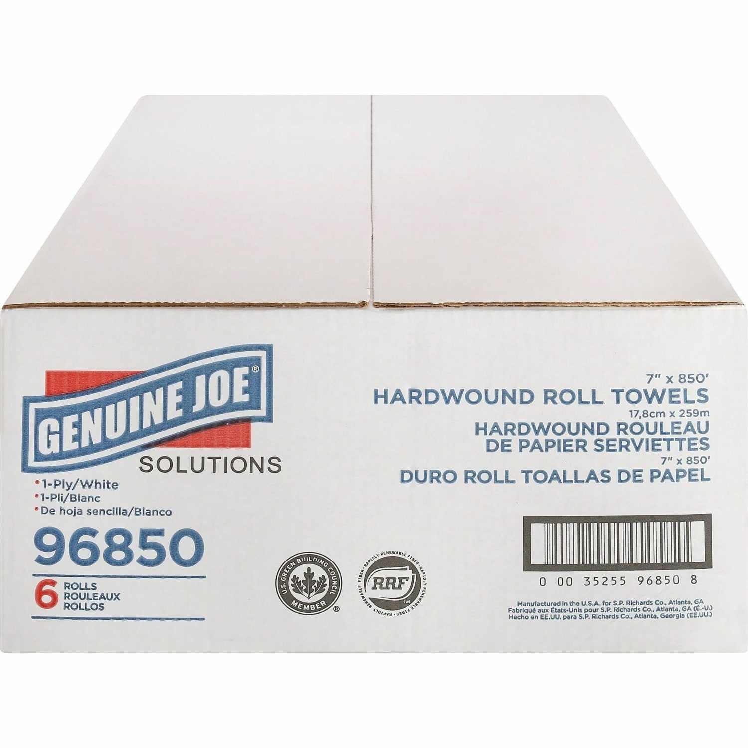 Genuine Joe Solutions Hardwound Paper Towels - 1 Ply - 7in Width x 850 ft Length - White - 390 / Pallet - Image 4