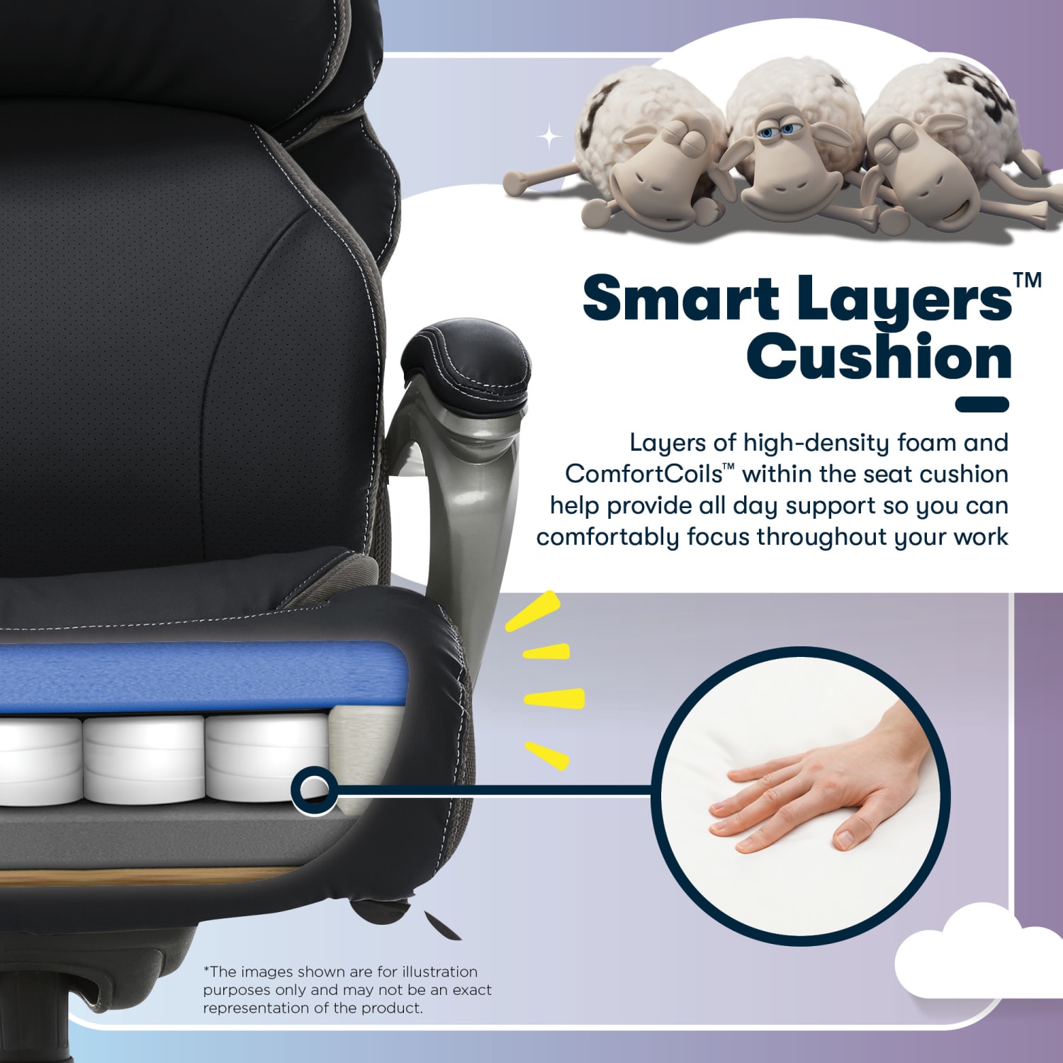 Serta Big And Tall Smart Layers Tranquility Ergonomic Bonded Leather High-Back Chair With AIR Technology, Black/Slate - Image 8