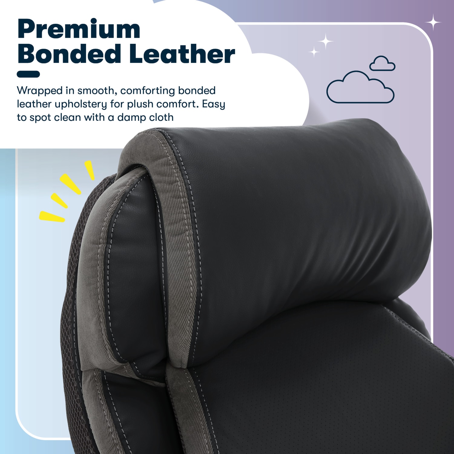 Serta Big And Tall Smart Layers Tranquility Ergonomic Bonded Leather High-Back Chair With AIR Technology, Black/Slate - Image 10