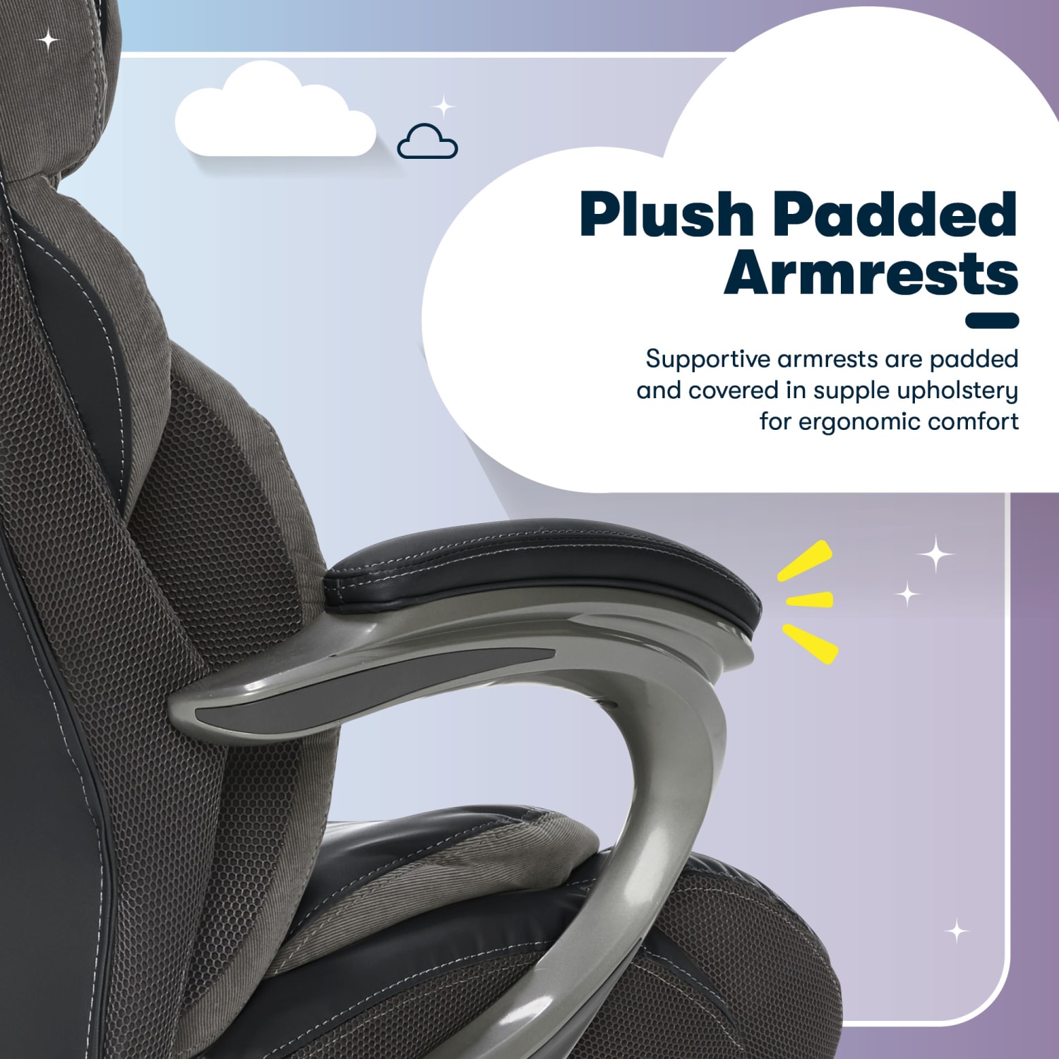 Serta Big And Tall Smart Layers Tranquility Ergonomic Bonded Leather High-Back Chair With AIR Technology, Black/Slate - Image 11