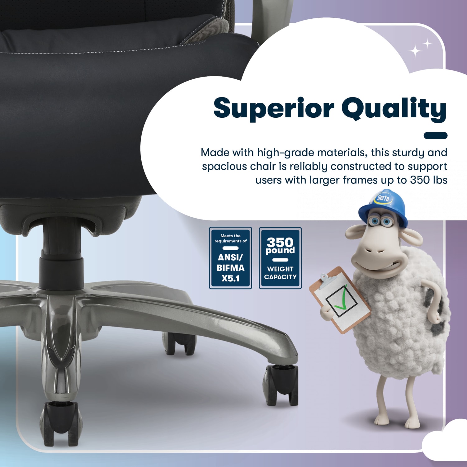 Serta Big And Tall Smart Layers Tranquility Ergonomic Bonded Leather High-Back Chair With AIR Technology, Black/Slate - Image 12