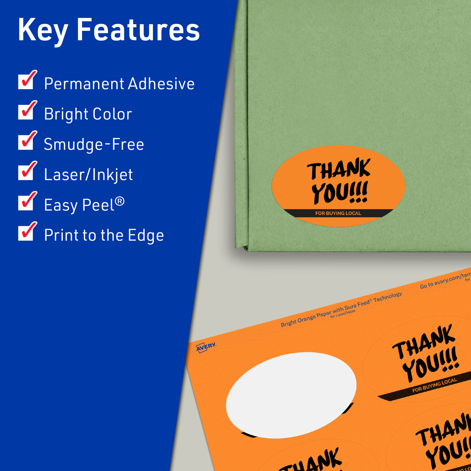 Avery Print-To-The-Edge Labels With Sure Feed Technology And Easy Peel, 94056-BOP10, Oval, 2in x 3-1/3in, Matte Bright Orange, Pack of 80 - Image 3
