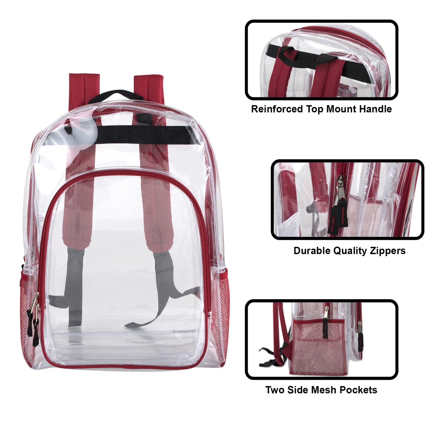 Trailmaker Heavy-Duty Clear Backpack, Red Trim - Image 3