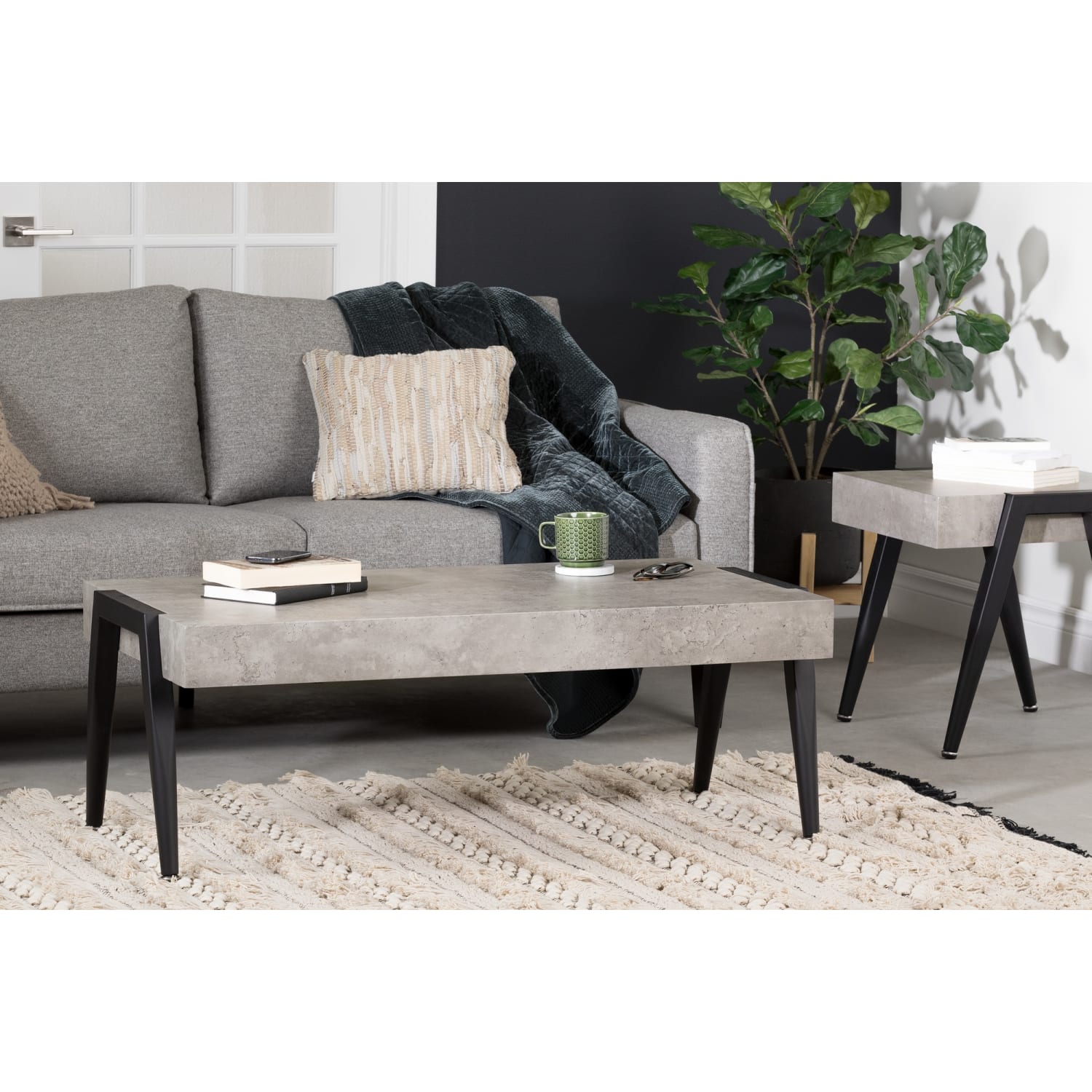 South Shore City Life End Table, 19-3/4inH x 19-3/4inW x 19-3/4inD, Concrete Gray/Black - Image 3