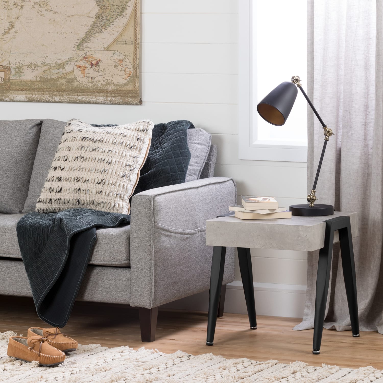 South Shore City Life End Table, 19-3/4inH x 19-3/4inW x 19-3/4inD, Concrete Gray/Black - Image 4