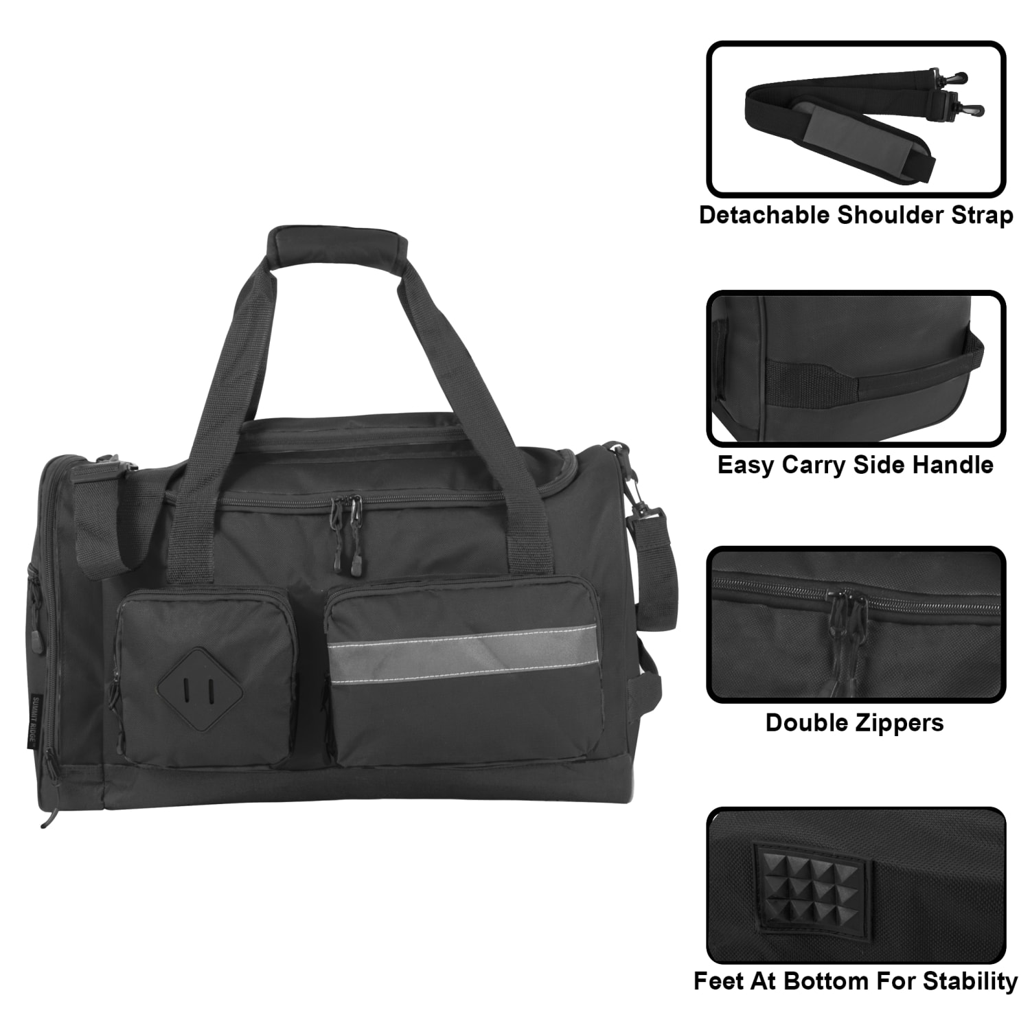 Summit Ridge Polyester Duffel, 12inH x 20inW x 9inD, Black - Image 3
