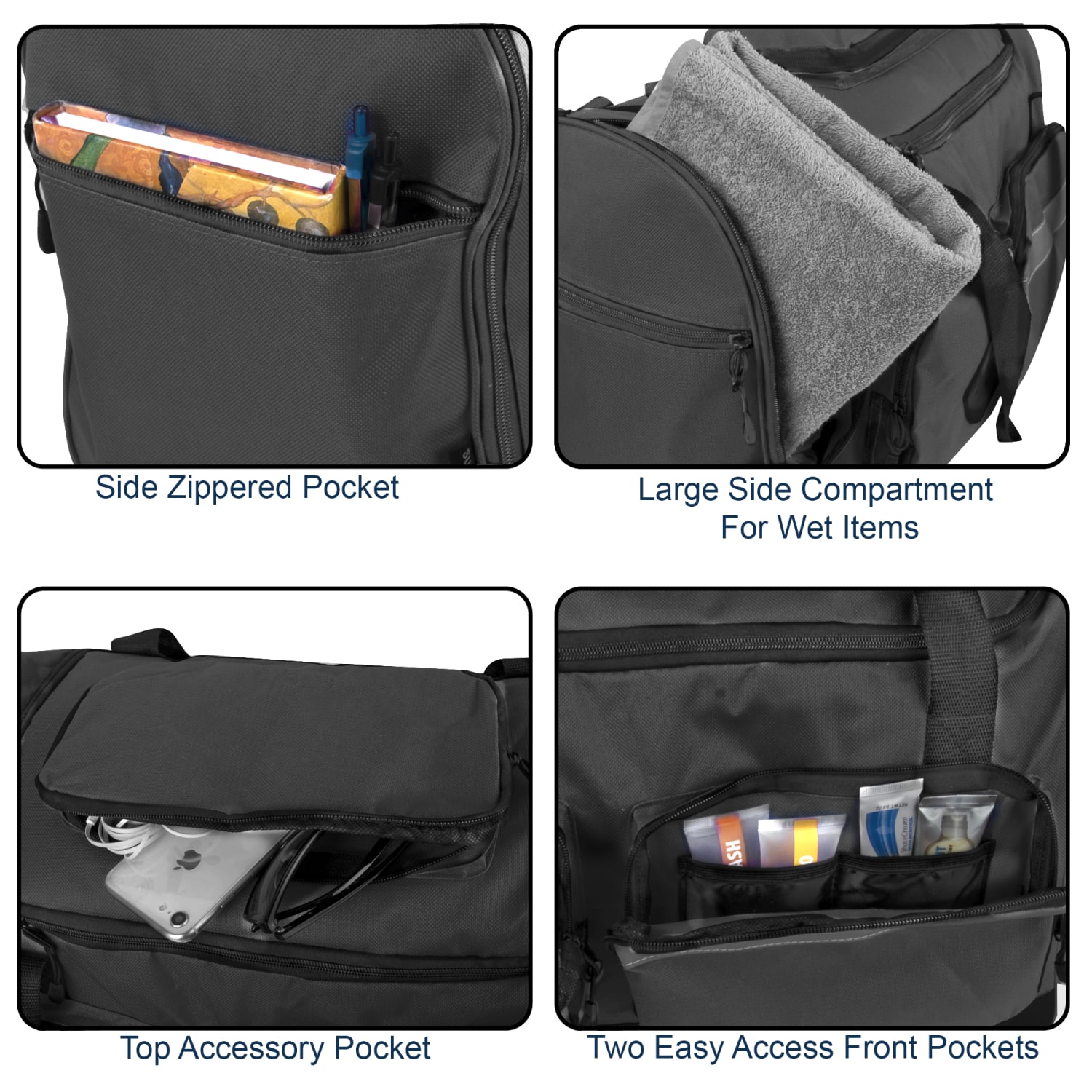Summit Ridge Polyester Duffel, 12inH x 20inW x 9inD, Black - Image 4