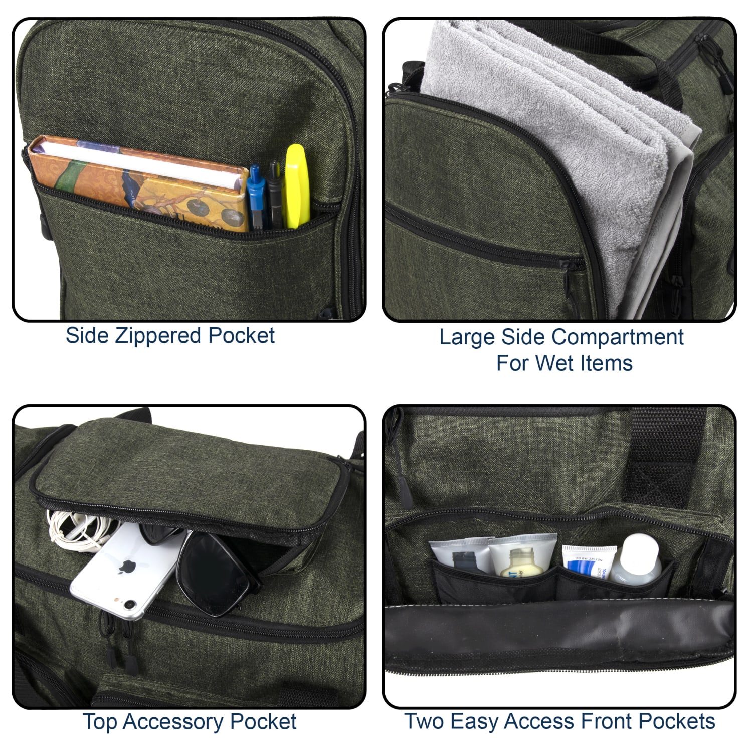 Summit Ridge Polyester Duffel, 12inH x 20inW x 9inD, Green - Image 4