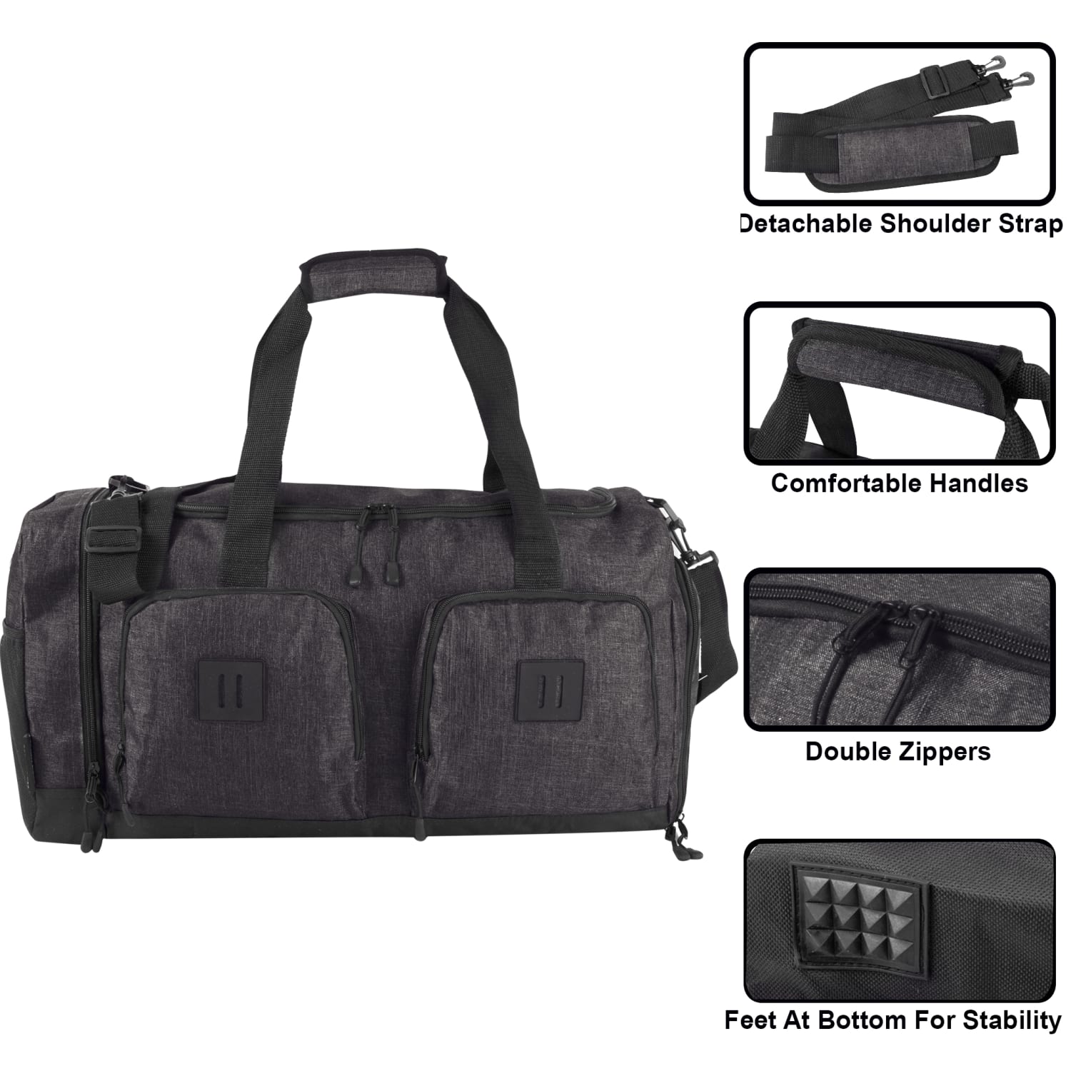 Summit Ridge Polyester Duffel, 12inH x 22inW x 9inD, Black Heather - Image 3