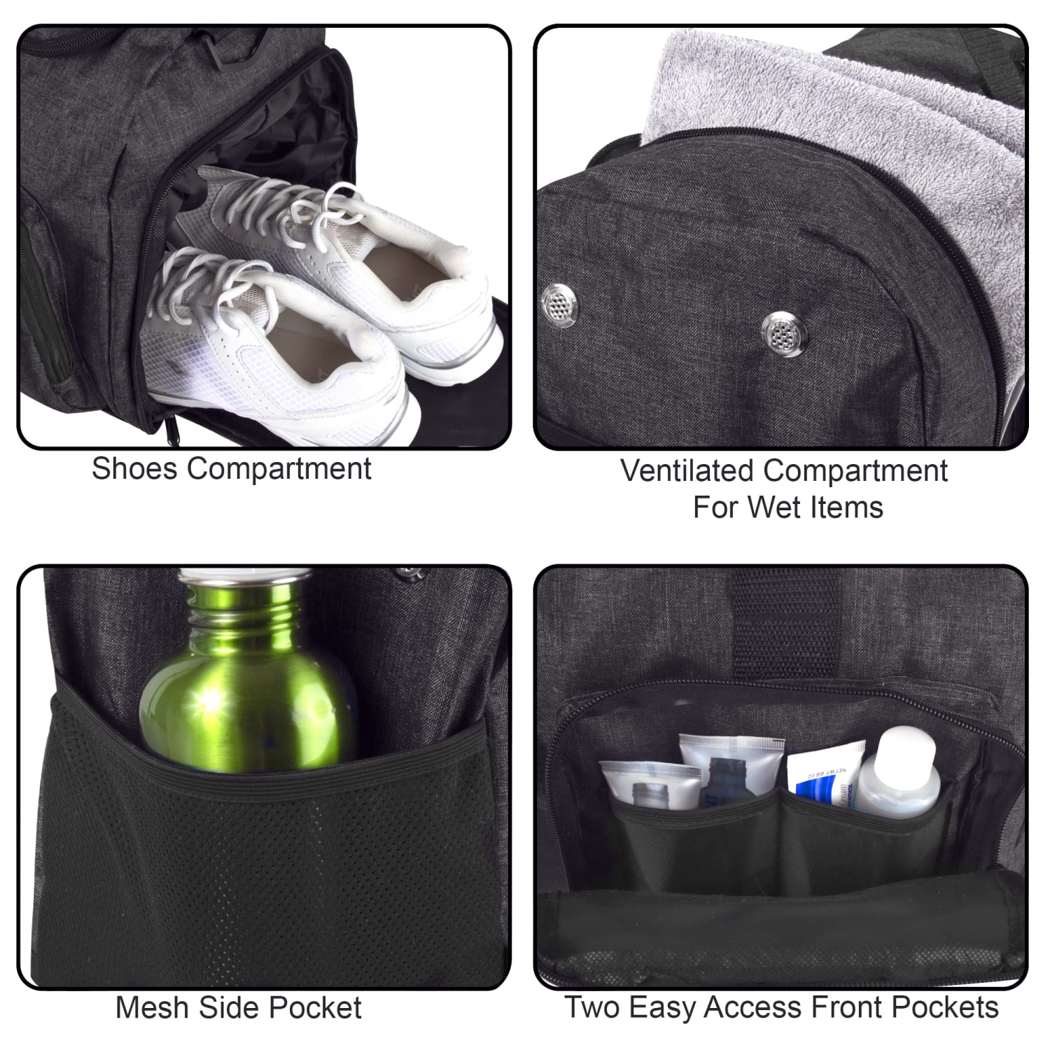 Summit Ridge Polyester Duffel, 12inH x 22inW x 9inD, Black Heather - Image 4