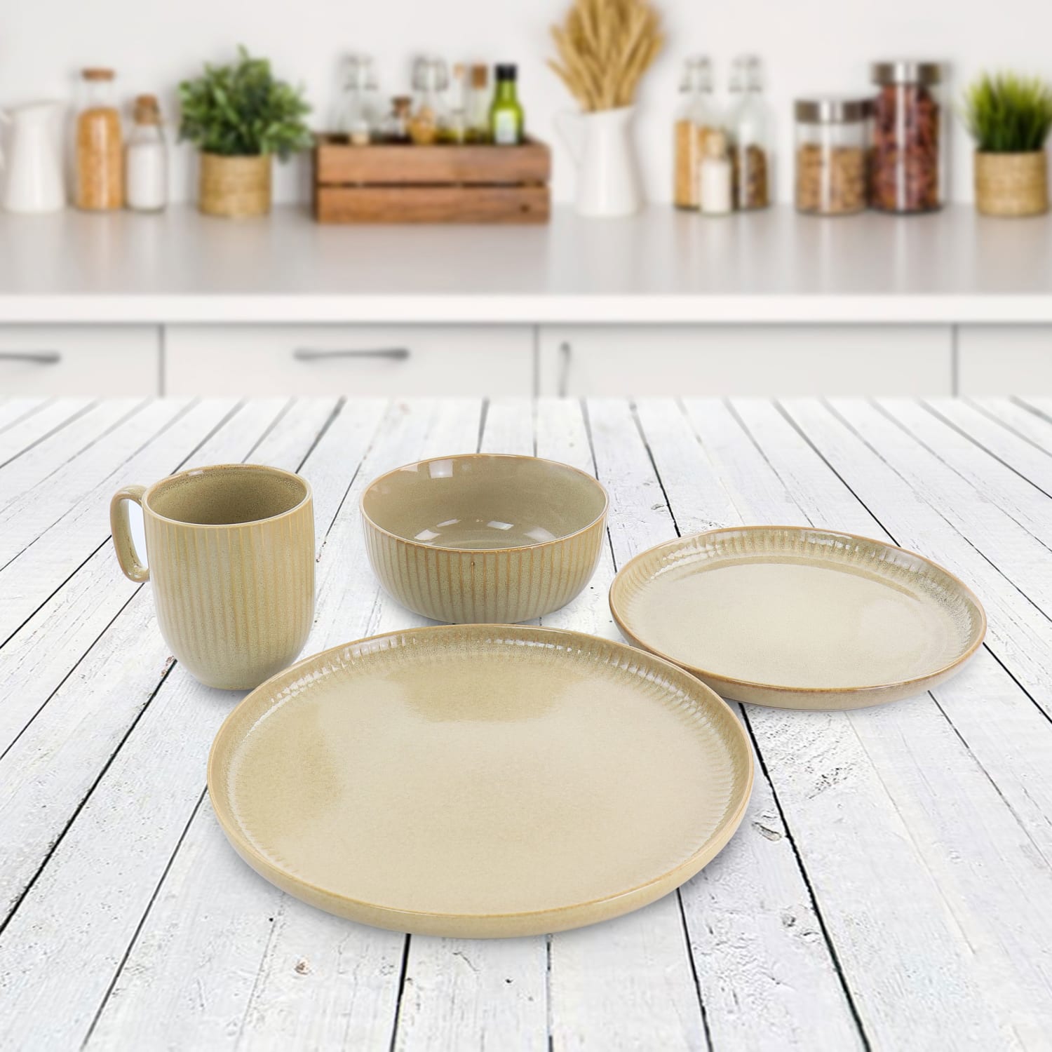 Gibson Elite Blaise 16-Piece Stoneware Dinnerware Set, Beige - Image 6