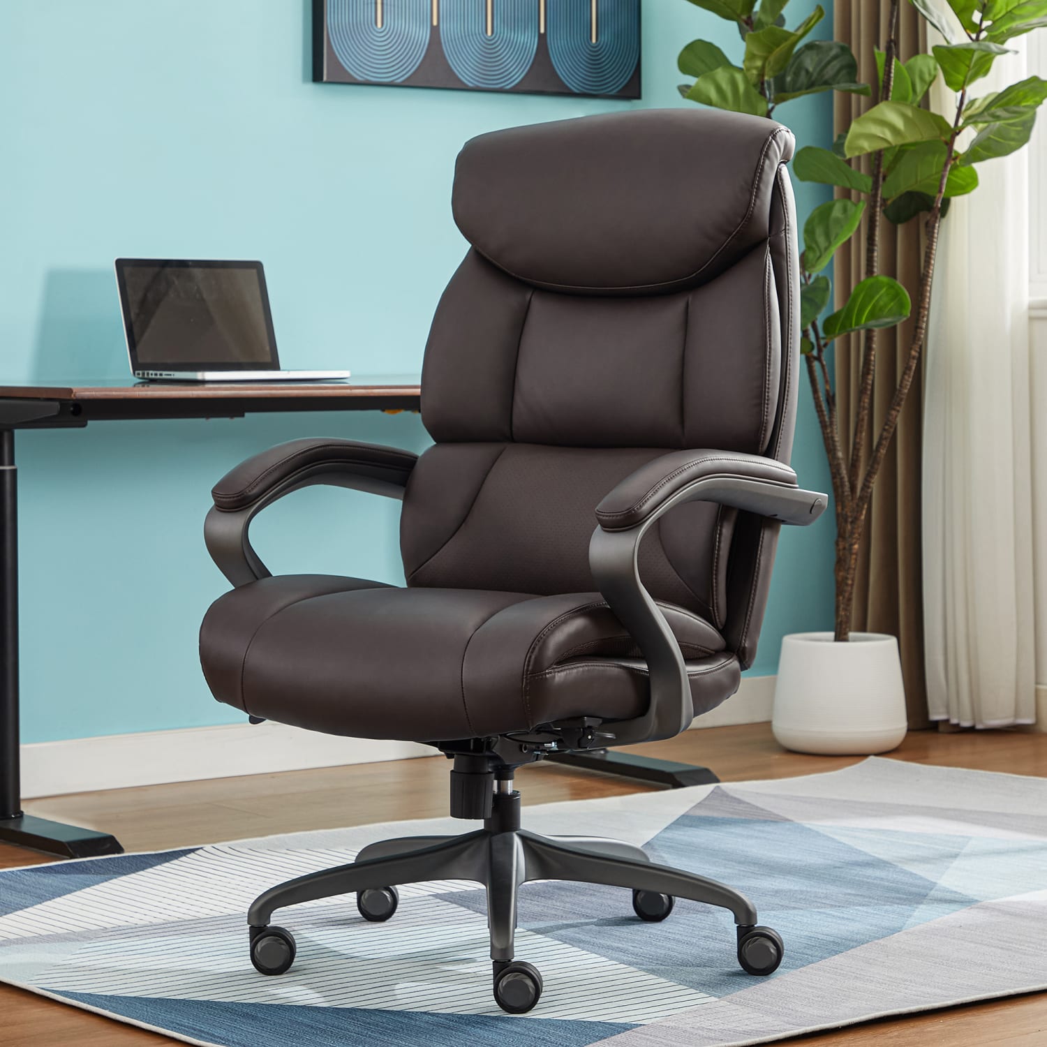 Serta® SmartLayers™ Bellmore Big & Tall Ergonomic Executive Office Chair with Pebbled-Texture Vegan Leather, Brown/Dark Gray, BIFMA Compliant