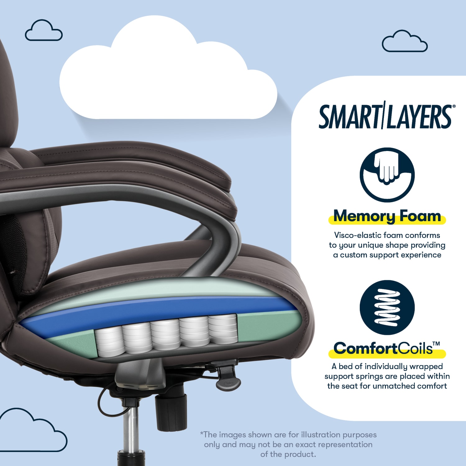 Serta® SmartLayers™ Bellmore Big & Tall Ergonomic Executive Office Chair with Pebbled-Texture Vegan Leather, Brown/Dark Gray, BIFMA Compliant - Image 6