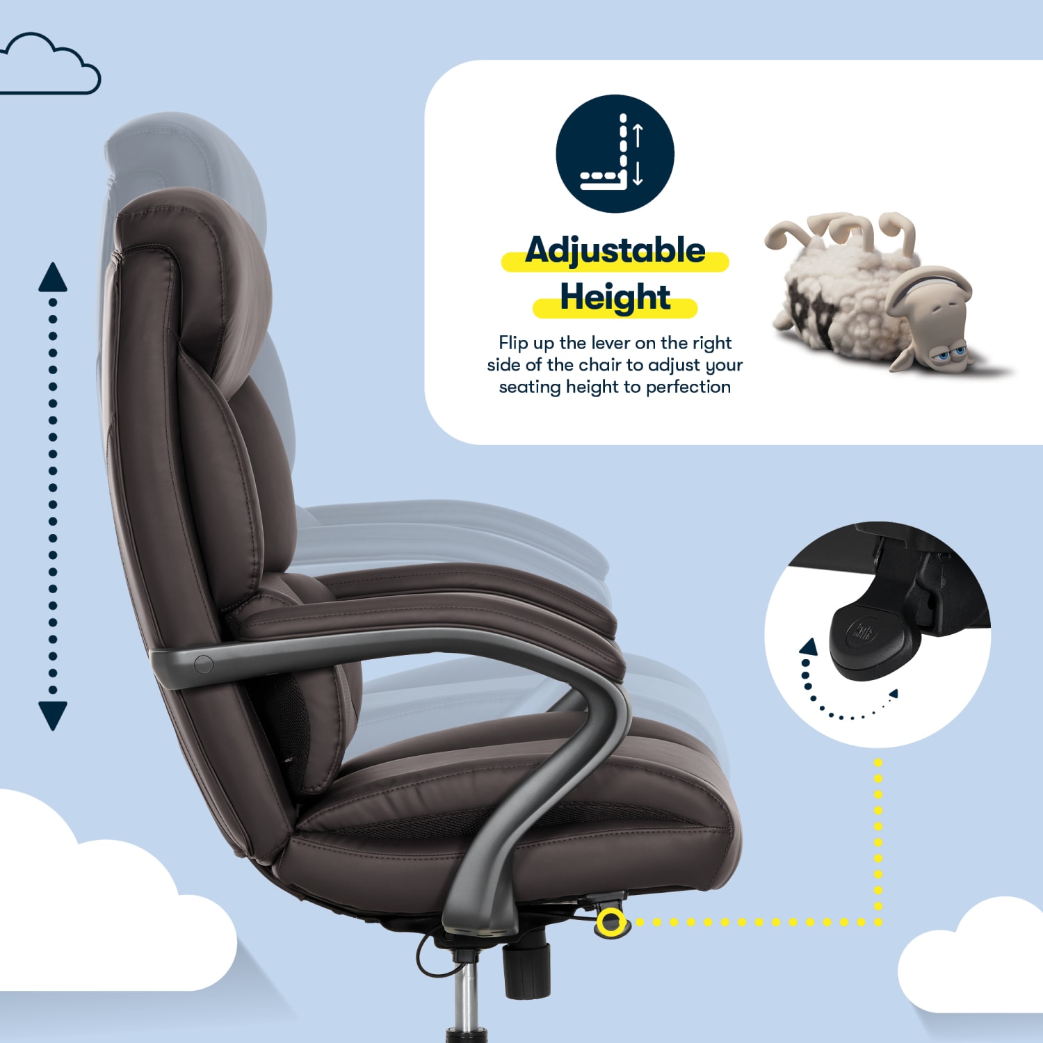 Serta® SmartLayers™ Bellmore Big & Tall Ergonomic Executive Office Chair with Pebbled-Texture Vegan Leather, Brown/Dark Gray, BIFMA Compliant - Image 7