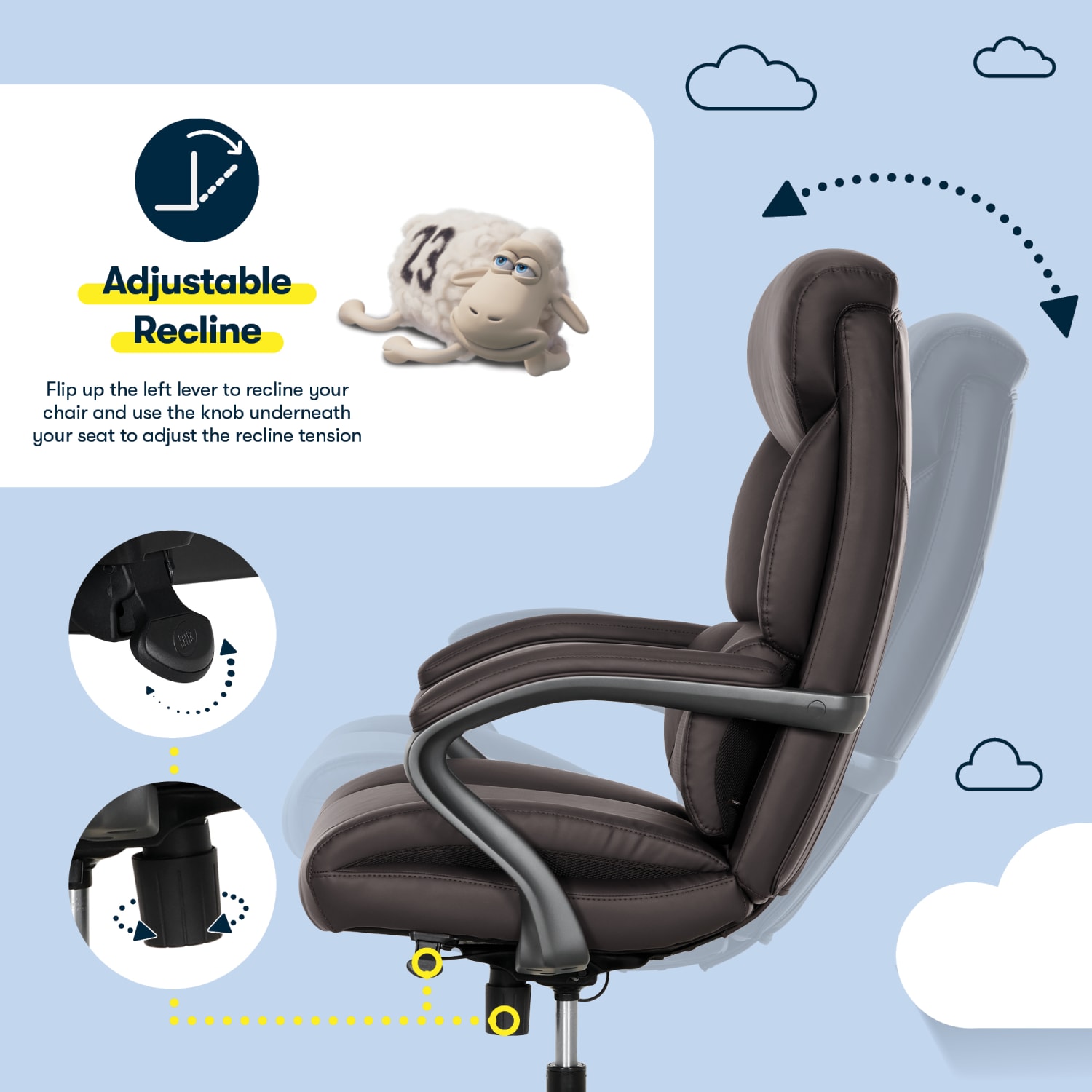 Serta® SmartLayers™ Bellmore Big & Tall Ergonomic Executive Office Chair with Pebbled-Texture Vegan Leather, Brown/Dark Gray, BIFMA Compliant - Image 8