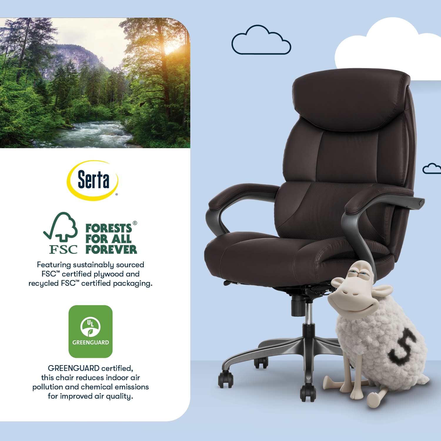 Serta® SmartLayers™ Bellmore Big & Tall Ergonomic Executive Office Chair with Pebbled-Texture Vegan Leather, Brown/Dark Gray, BIFMA Compliant - Image 10