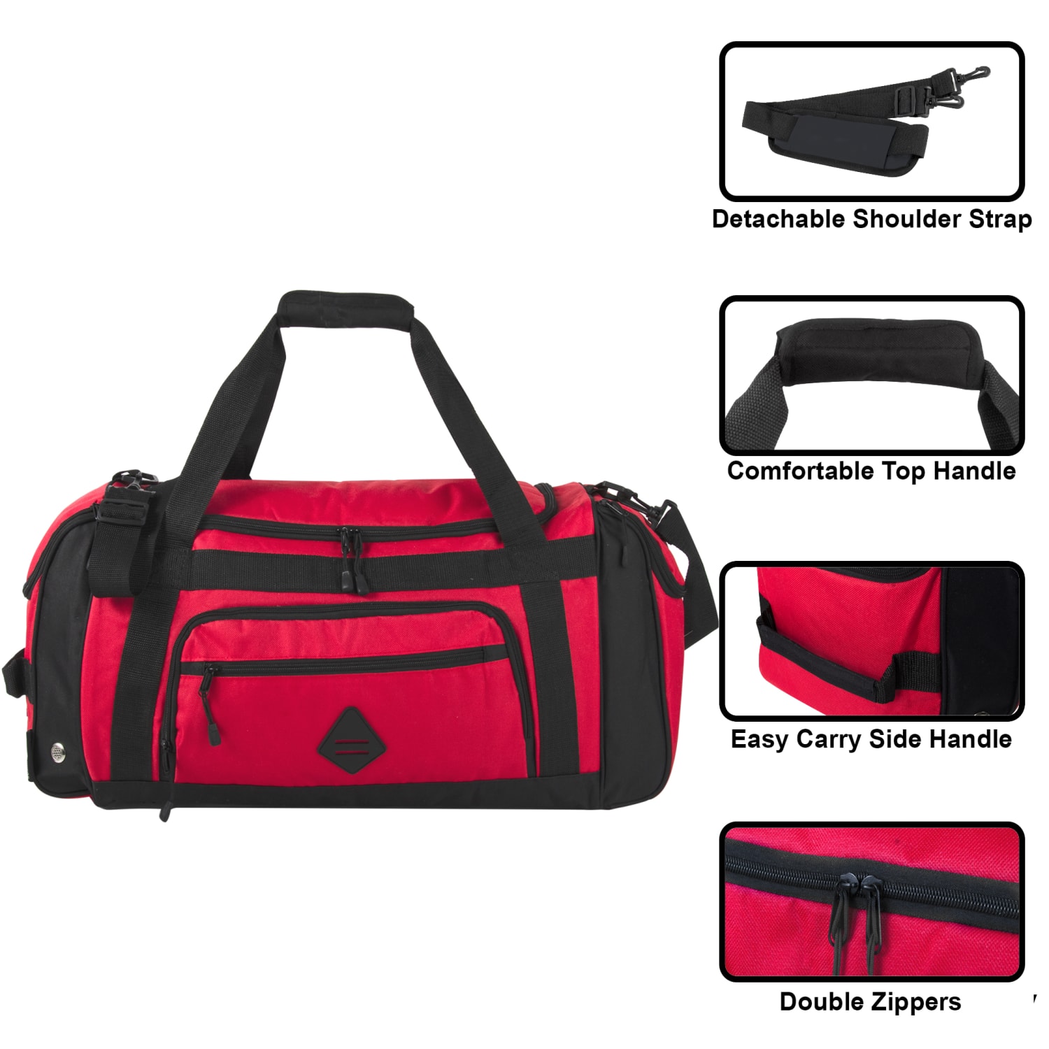 Summit Ridge Polyester Duffel, 12inH x 24inW x 9inD, Red - Image 3