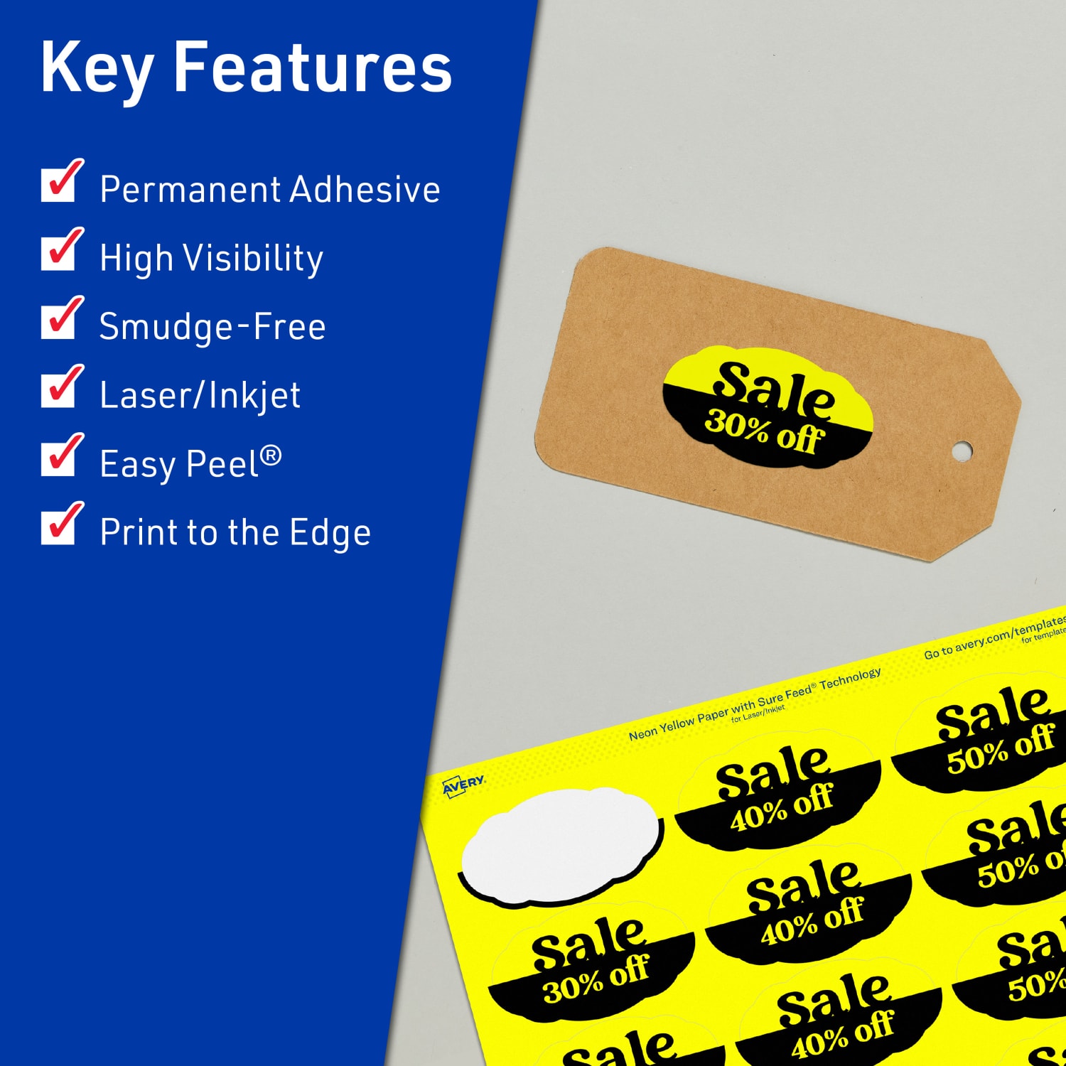 Avery Print-To-The-Edge Labels With Sure Feed Technology And Easy Peel, 94061-NYP20, Oval Scalloped, 1-1/8inx2-1/4in, Matte Neon Yellow, Pack of 420 - Image 3