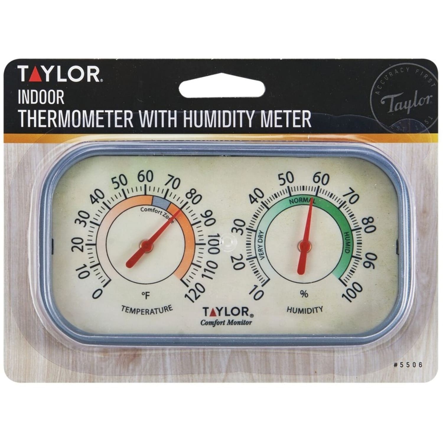 Taylor Thermometer with Humidity Meter - 0 deg.F (-17.8 deg.C) to 120 deg.F (48.9 deg.C) - Easy to Read, Humidity Indicator - For Indoor - Assorted - Image 4