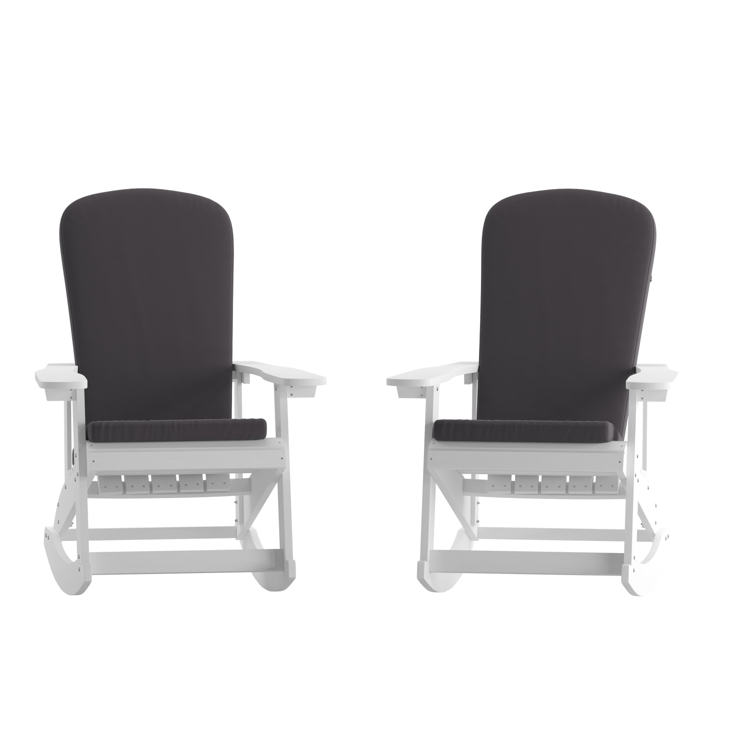 Flash Furniture Savannah All-Weather Adirondack Rocking Chairs with Cushions, Gray/White, Set Of 2 Chairs - Image 4
