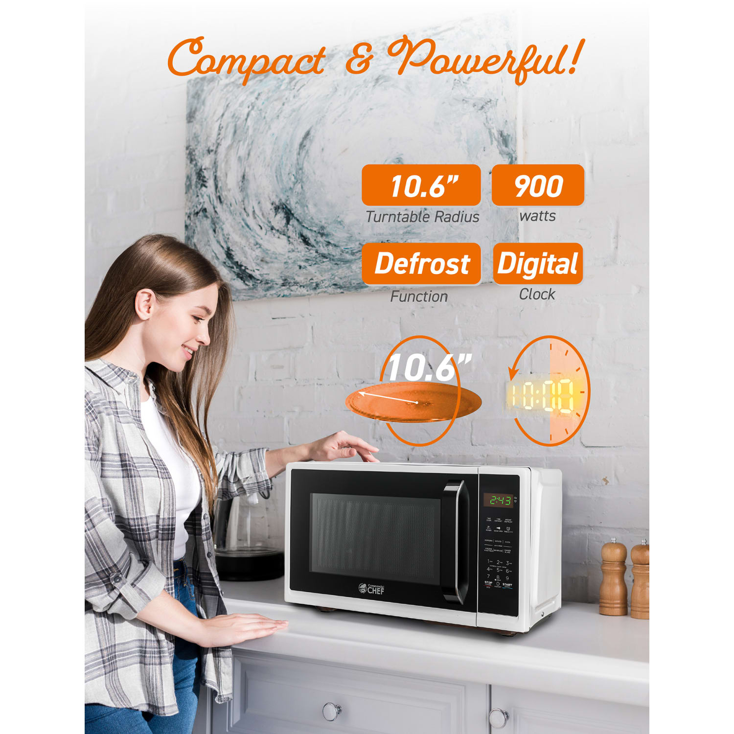 Commercial Chef 0.9 Cu. Ft. Countertop Microwave, White - Image 5