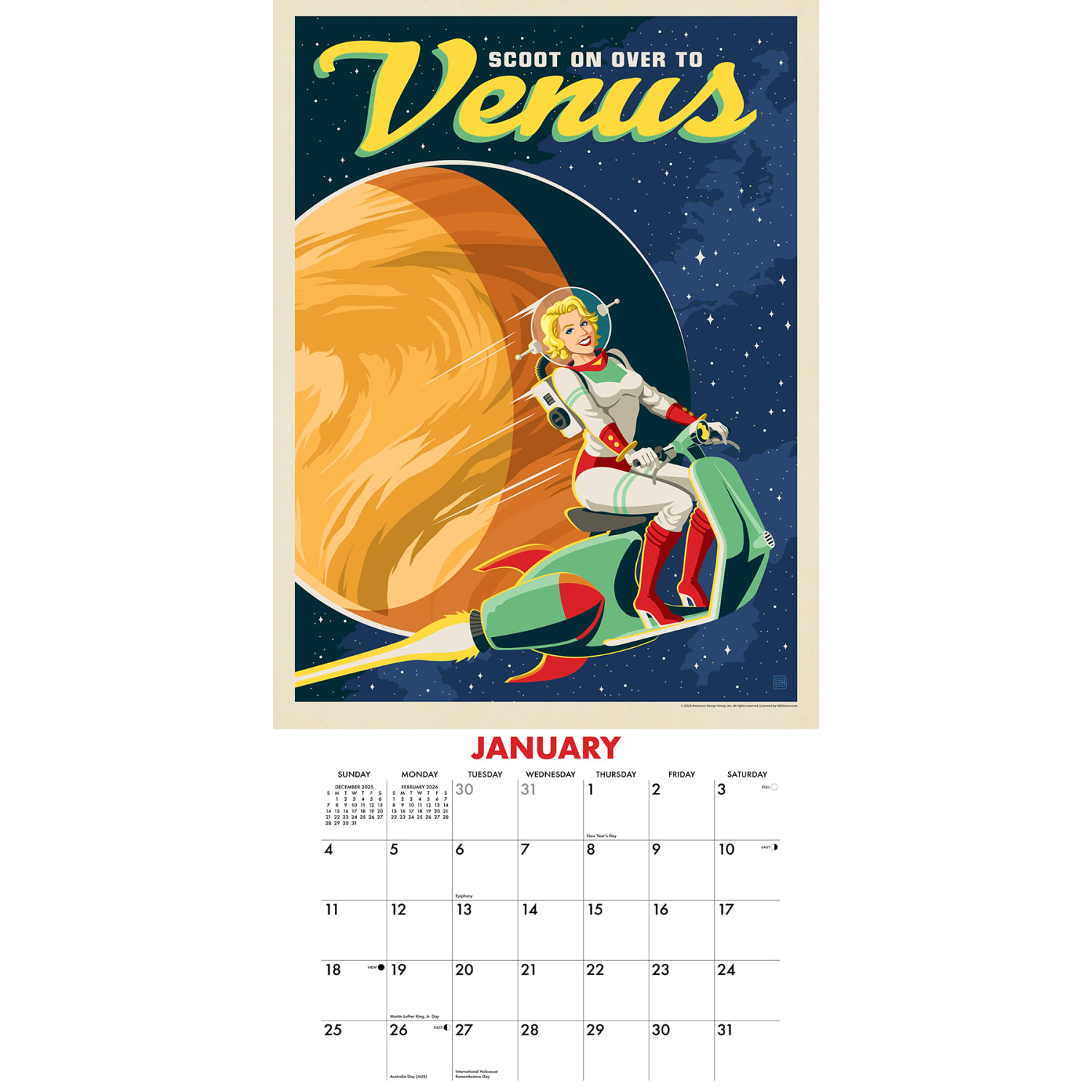 2026 Willow Creek Press Art & Design Monthly Wall Calendar, 12in x 12in, Space Travel (ADG), January To December, 52877 - Image 3
