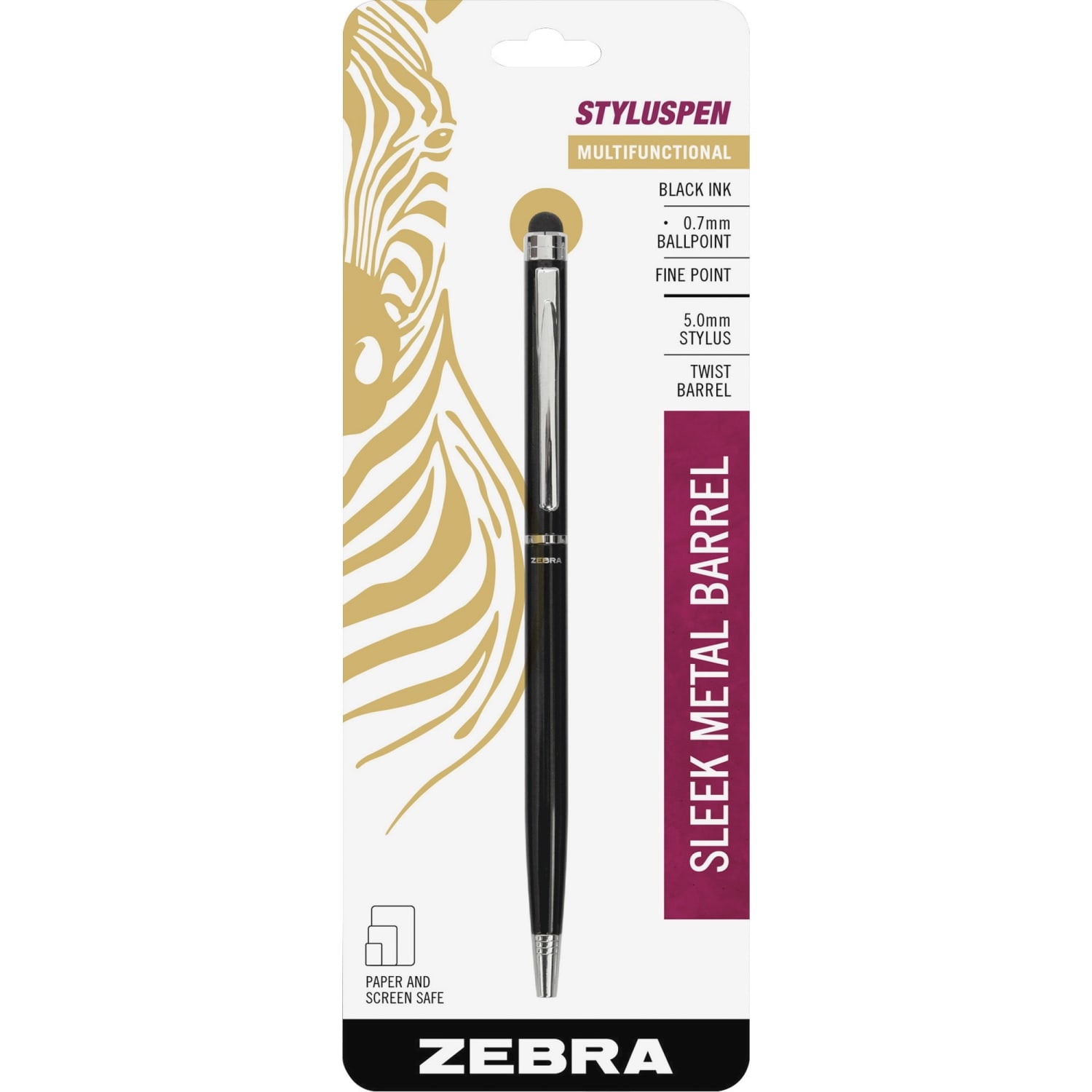 Zebra Pen Retractable Ballpoint Pen With Stylus, Fine Point, 0.7 mm, Black Barrel, Black Ink - Image 3