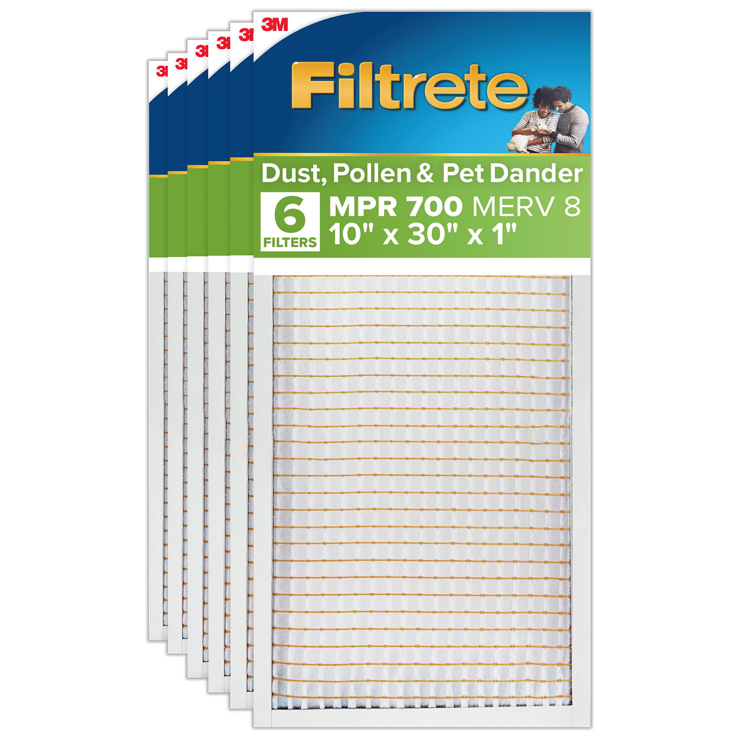 Filtrete 10 x 30 x 1 Air Filter, 6 HVAC Filters, MPR 700, MERV 8, Easy on Airflow, Dust, Pollen & Pet Dander, 3 Month AC and Furnace Filters