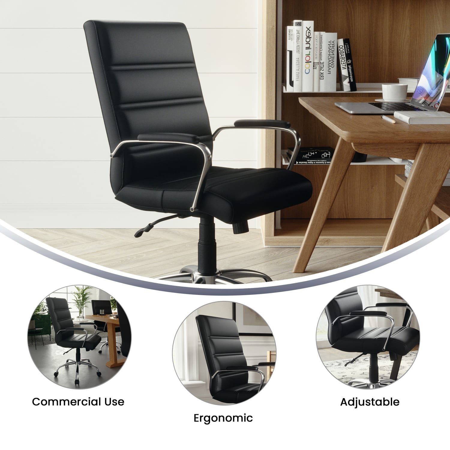 Flash Furniture LeatherSoft Faux Leather Mid Back Office Chair With Chrome Base And Arms BlackGray PopularChairscom