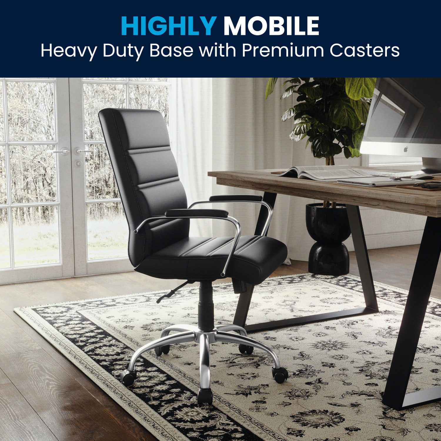 Flash Furniture LeatherSoft Faux Leather Mid Back Office Chair With Chrome Base And Arms BlackGray PopularChairscom