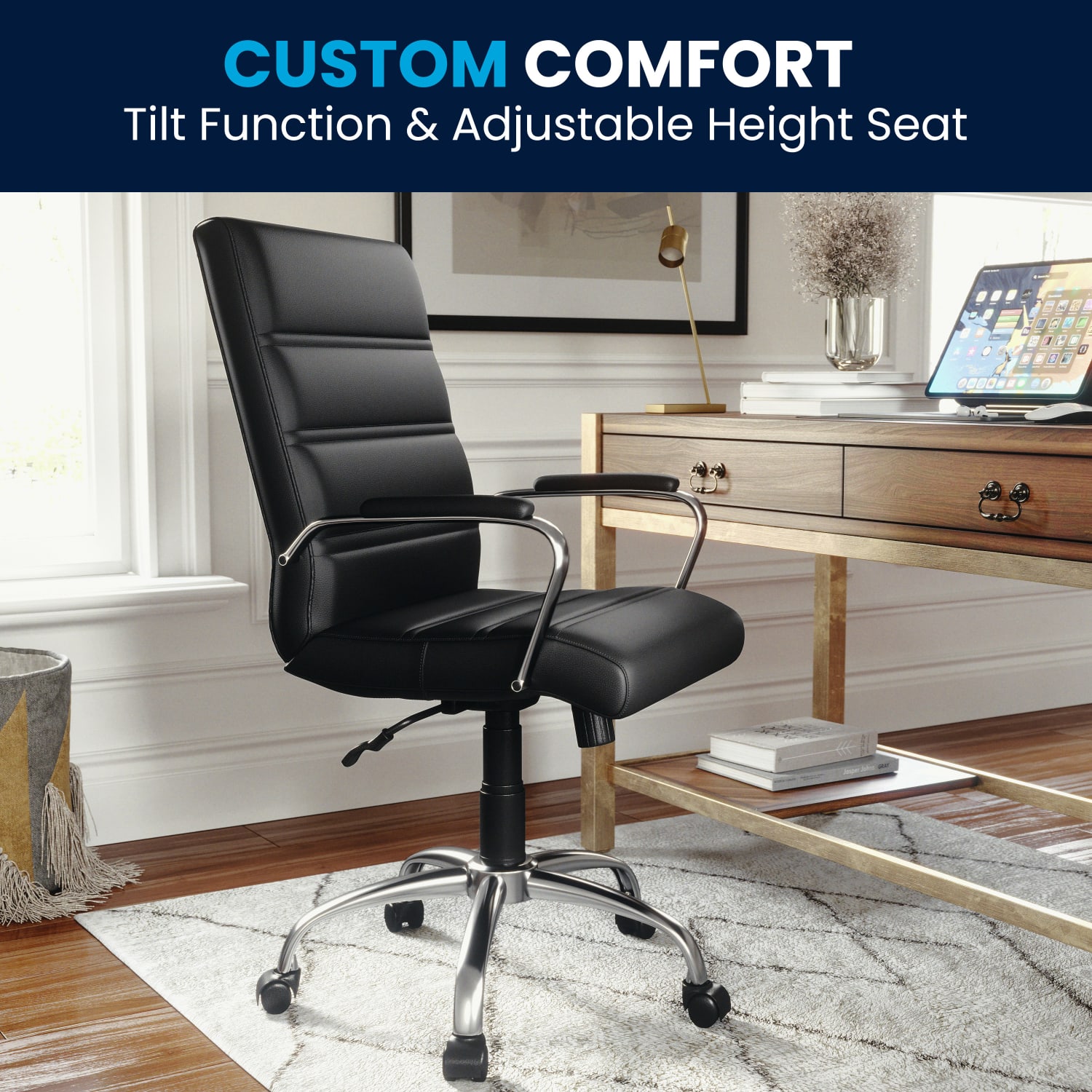 Flash Furniture LeatherSoft Faux Leather Mid Back Office Chair With Chrome Base And Arms BlackGray PopularChairscom