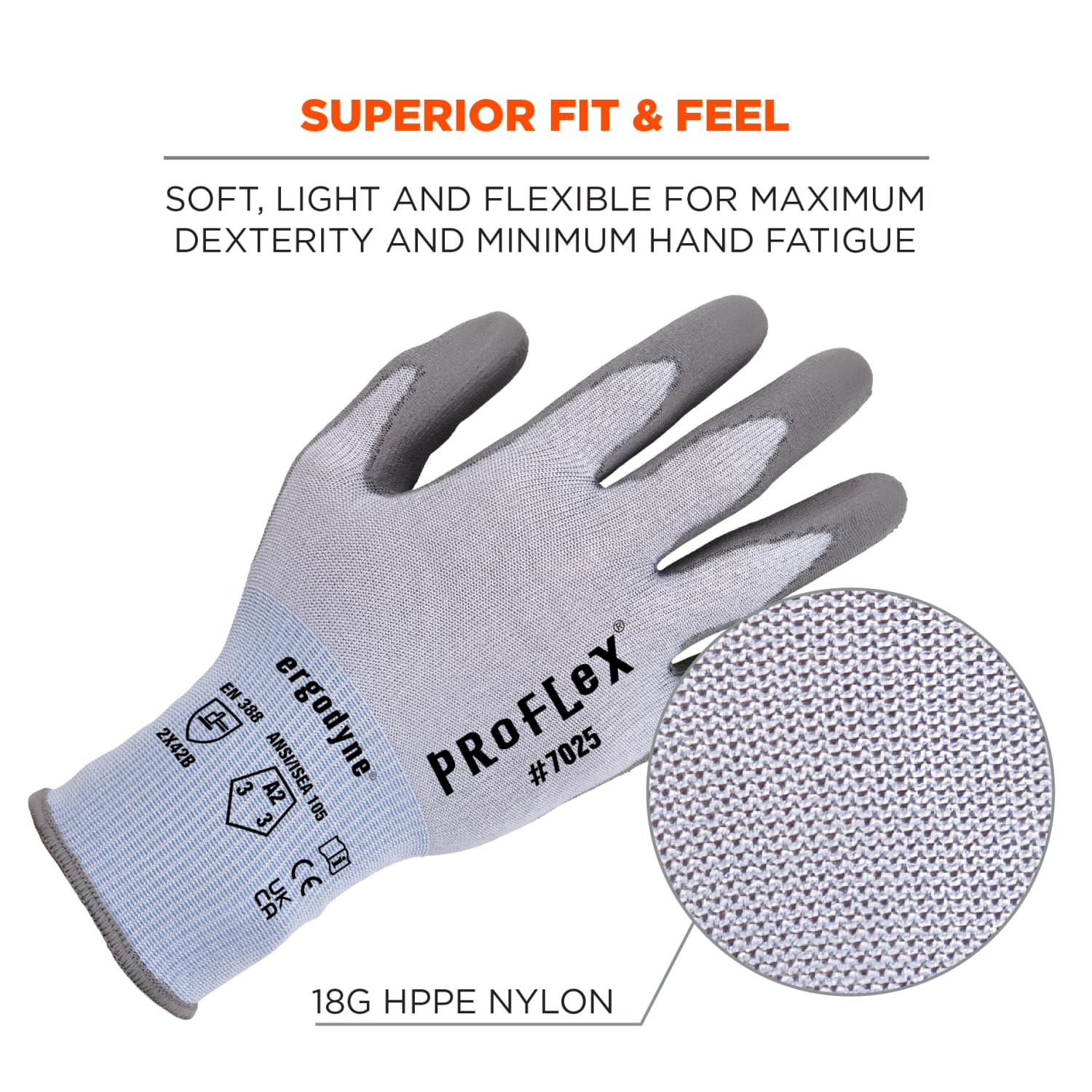 Ergodyne Proflex 7025 PU-Coated Cut-Resistant Gloves, Medium, Blue - Image 6