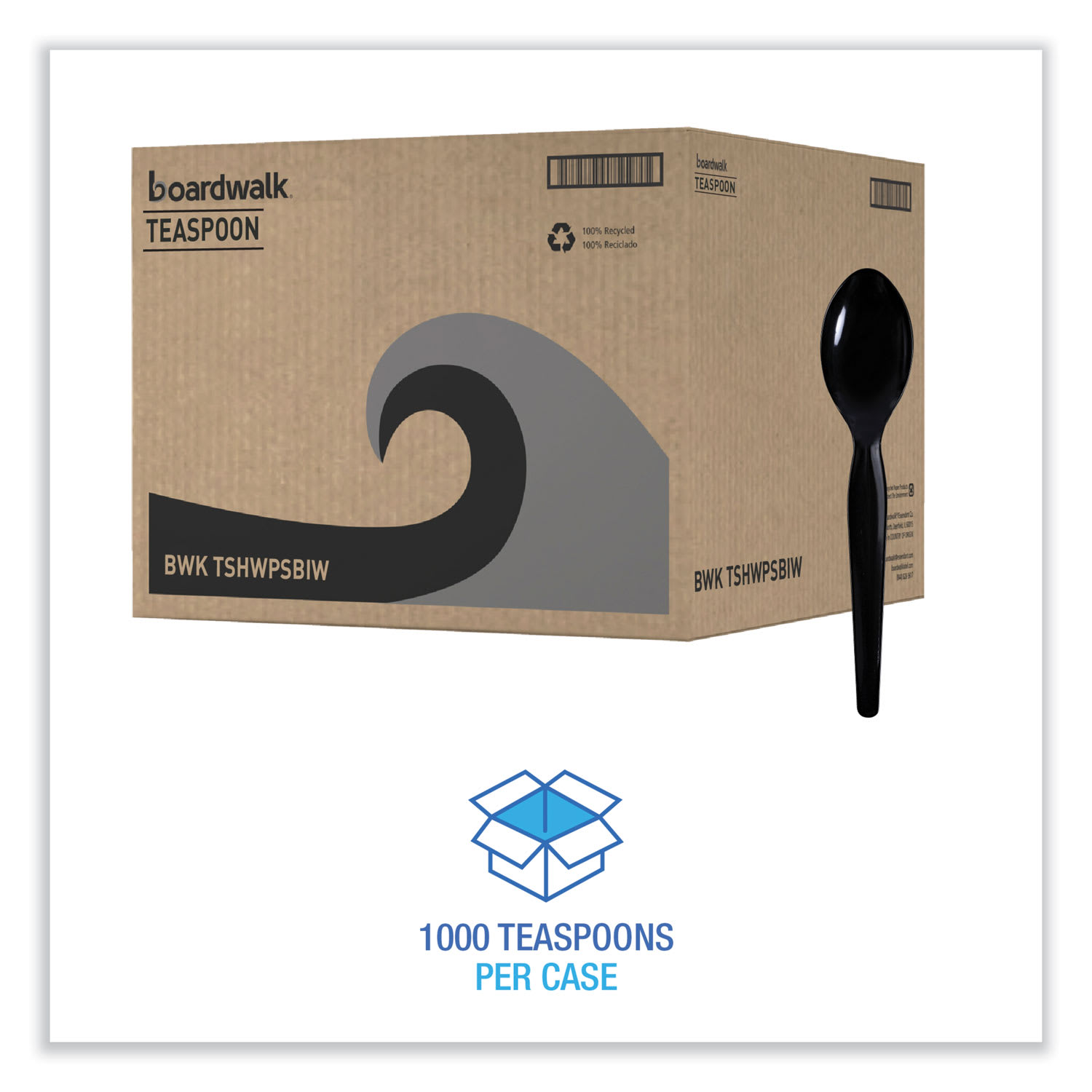 Boardwalk Heavyweight Wrapped Polystyrene Teaspoons, Black, Pack Of 1000 Spoons - Image 3