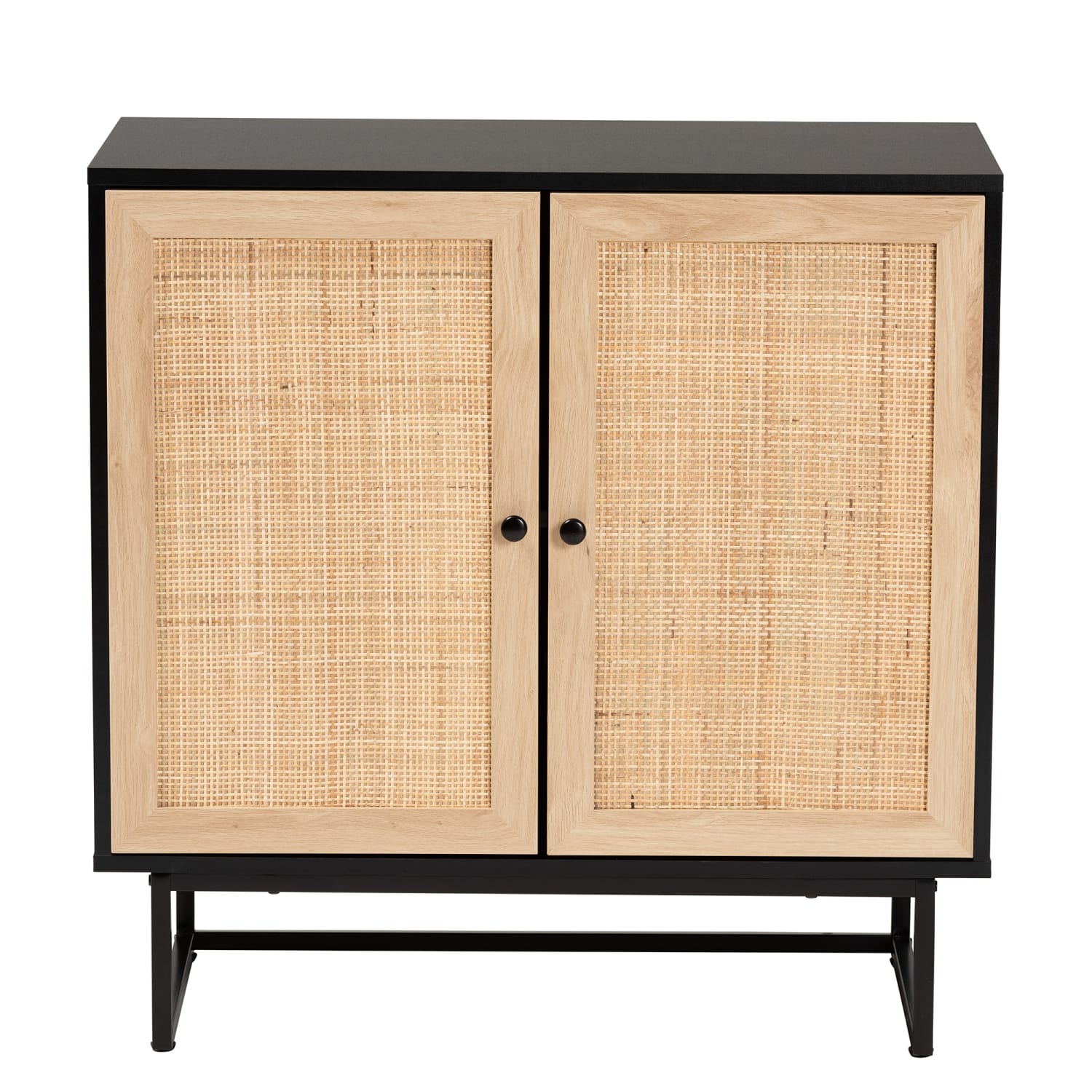 Baxton Studio Declan 31-1/2inW Mid-Century Modern Natural Rattan 2-Door Storage Cabinet, Espresso Brown/Black - Image 4