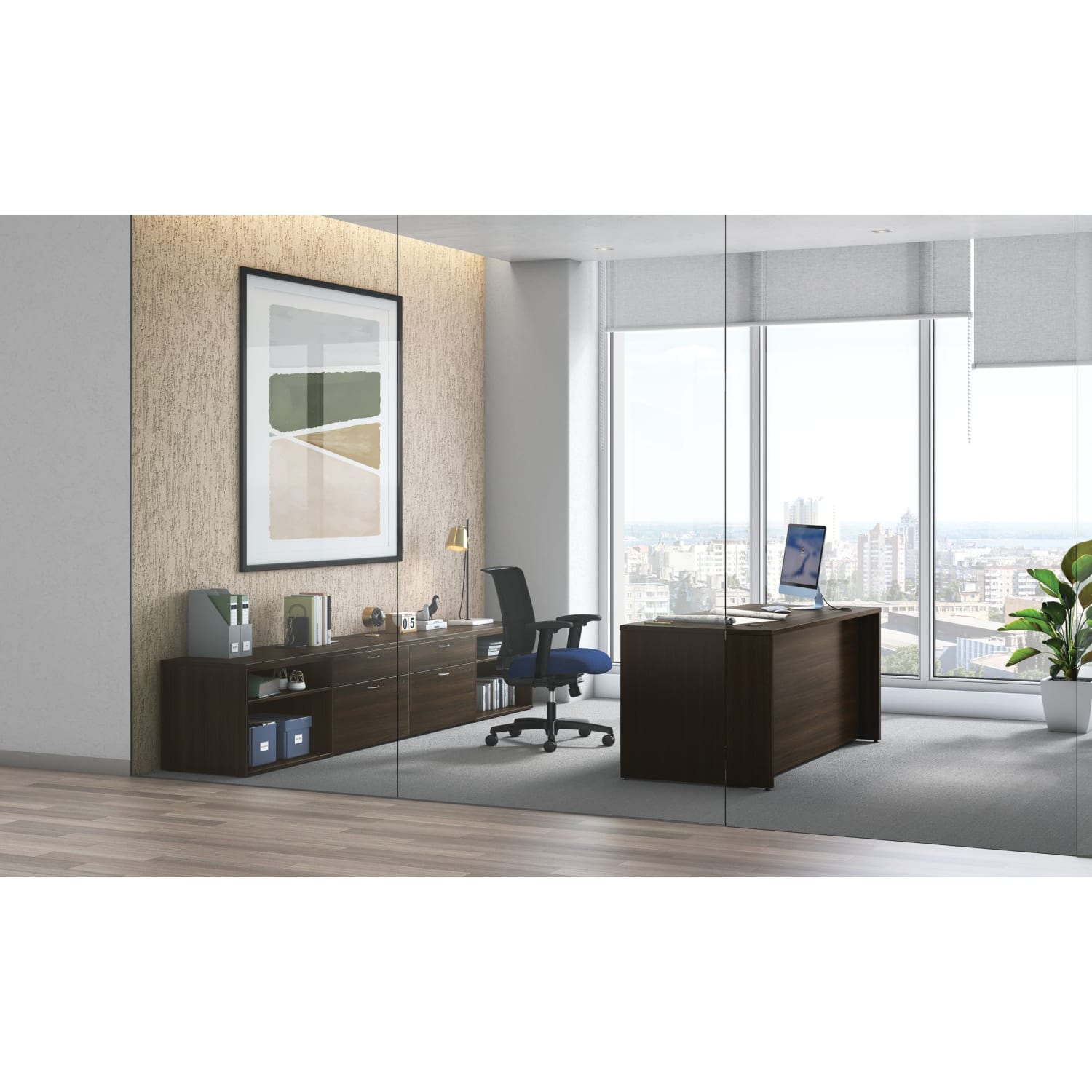 HON Mod 72inW Double-Pedestal Computer Desk, 72inW, Java Oak - Image 3