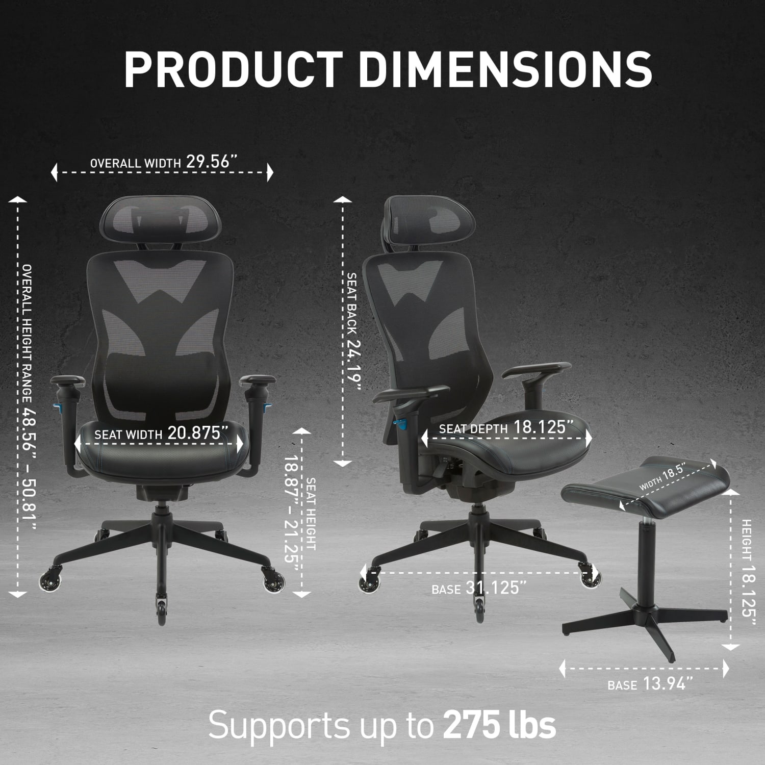 RS Gaming Eonix Ergonomic MeshVegan Leather High Back Active Chair  Footstool BlackBlue BIFMA Compliant PopularChairscom