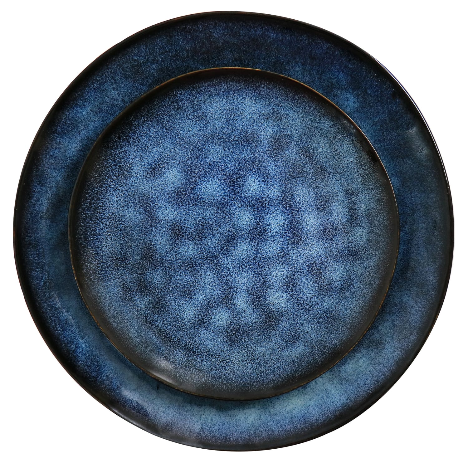Elama Lucca 20-Piece Round Stoneware Triple-Bowl Dinnerware Set, Blue/Brown - Image 6