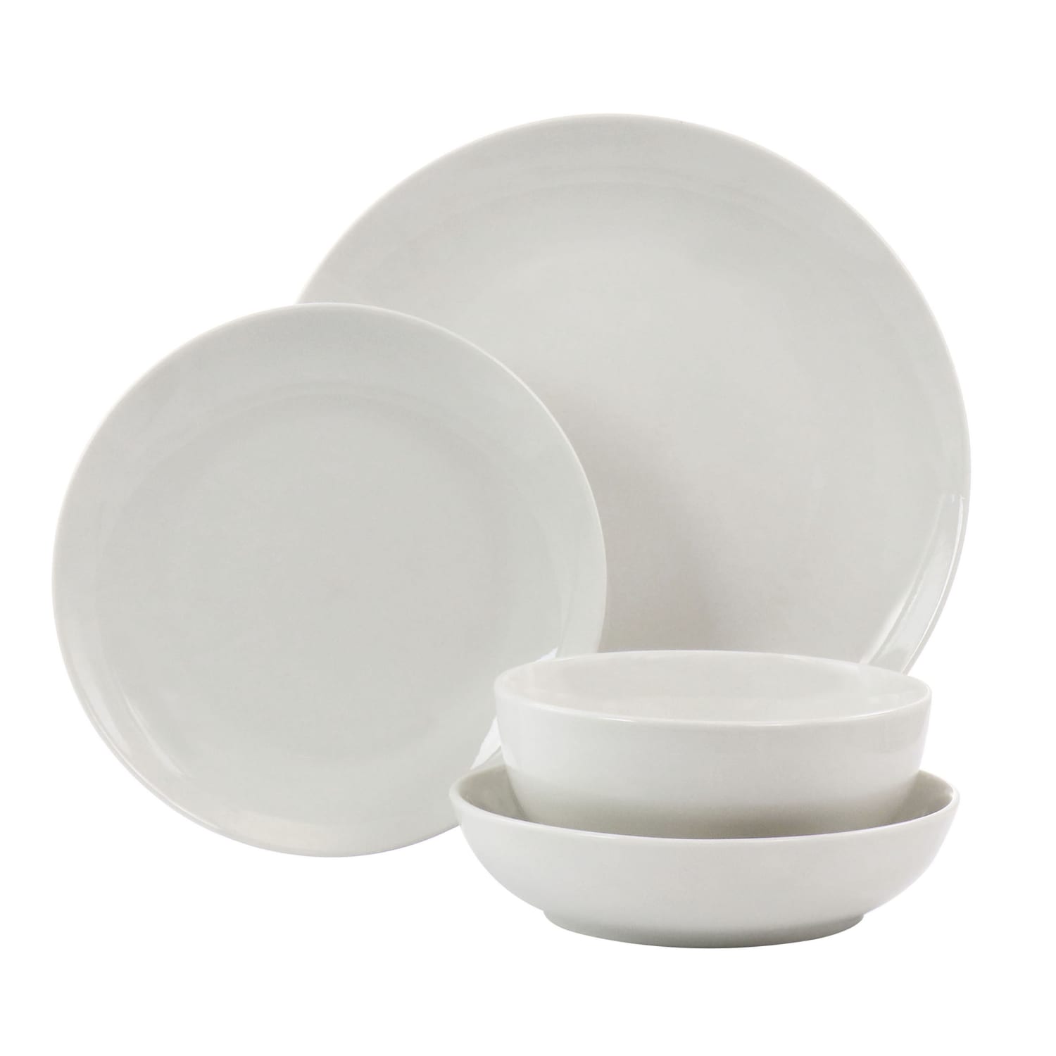 Elama Camellia 16-Piece Porcelain Double-Bowl Dinnerware Set, White - Image 3