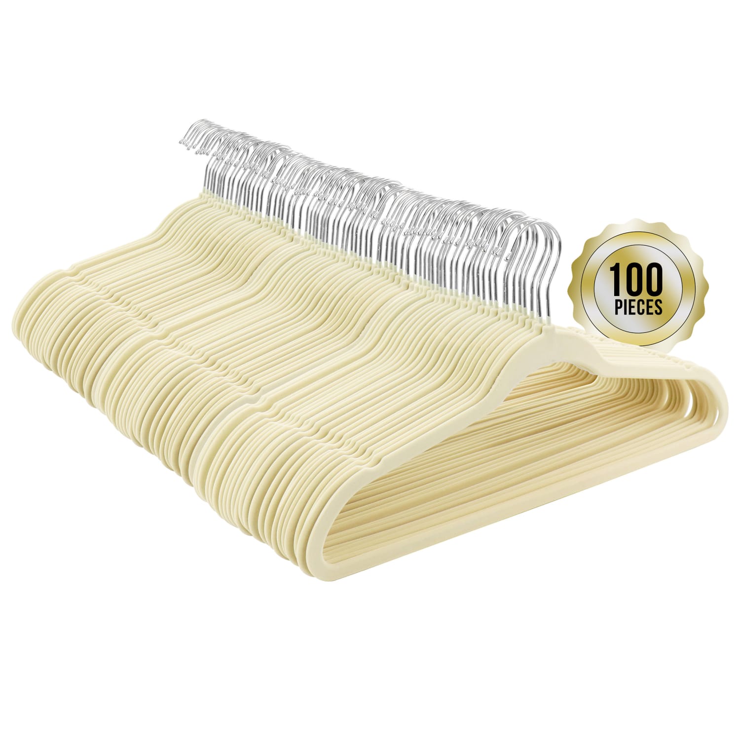 Elama Home Heavy-Duty Velvet Non-Slip Slim Hangers, Cream, Set Of 100 Hangers - Image 3