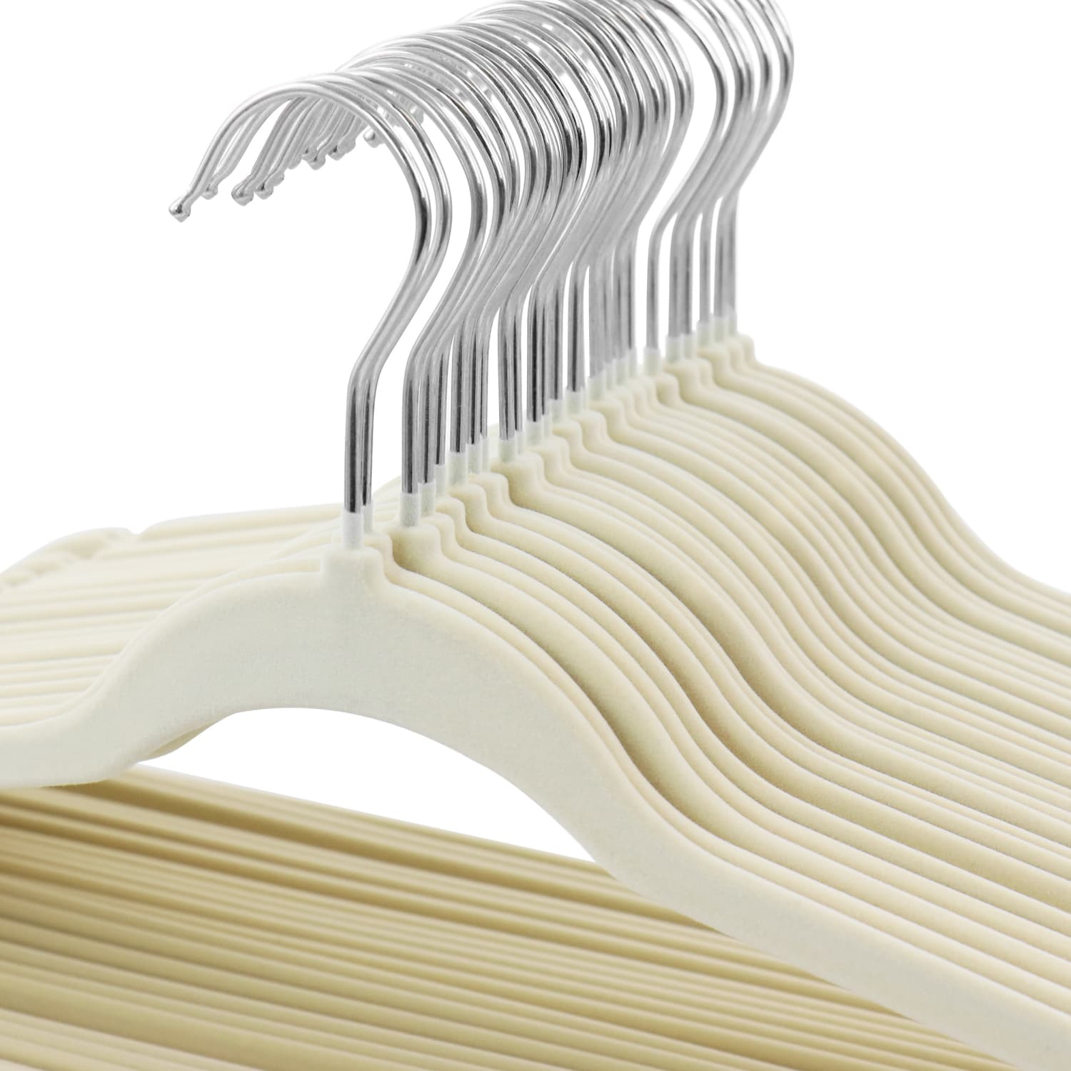 Elama Home Heavy-Duty Velvet Non-Slip Slim Hangers, Cream, Set Of 100 Hangers - Image 5