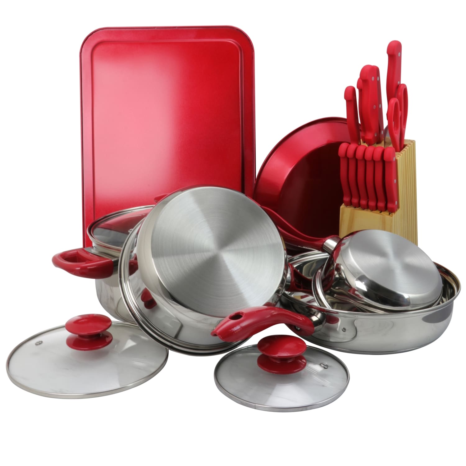 MegaChef 22-Piece Cookware Combo Set, Red - Image 3