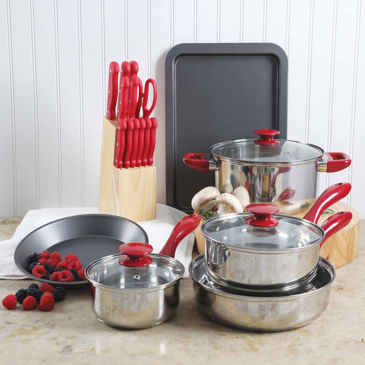 MegaChef 22-Piece Cookware Combo Set, Red - Image 5