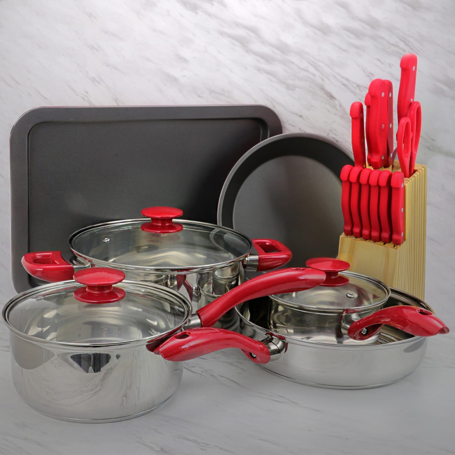 MegaChef 22-Piece Cookware Combo Set, Red - Image 6