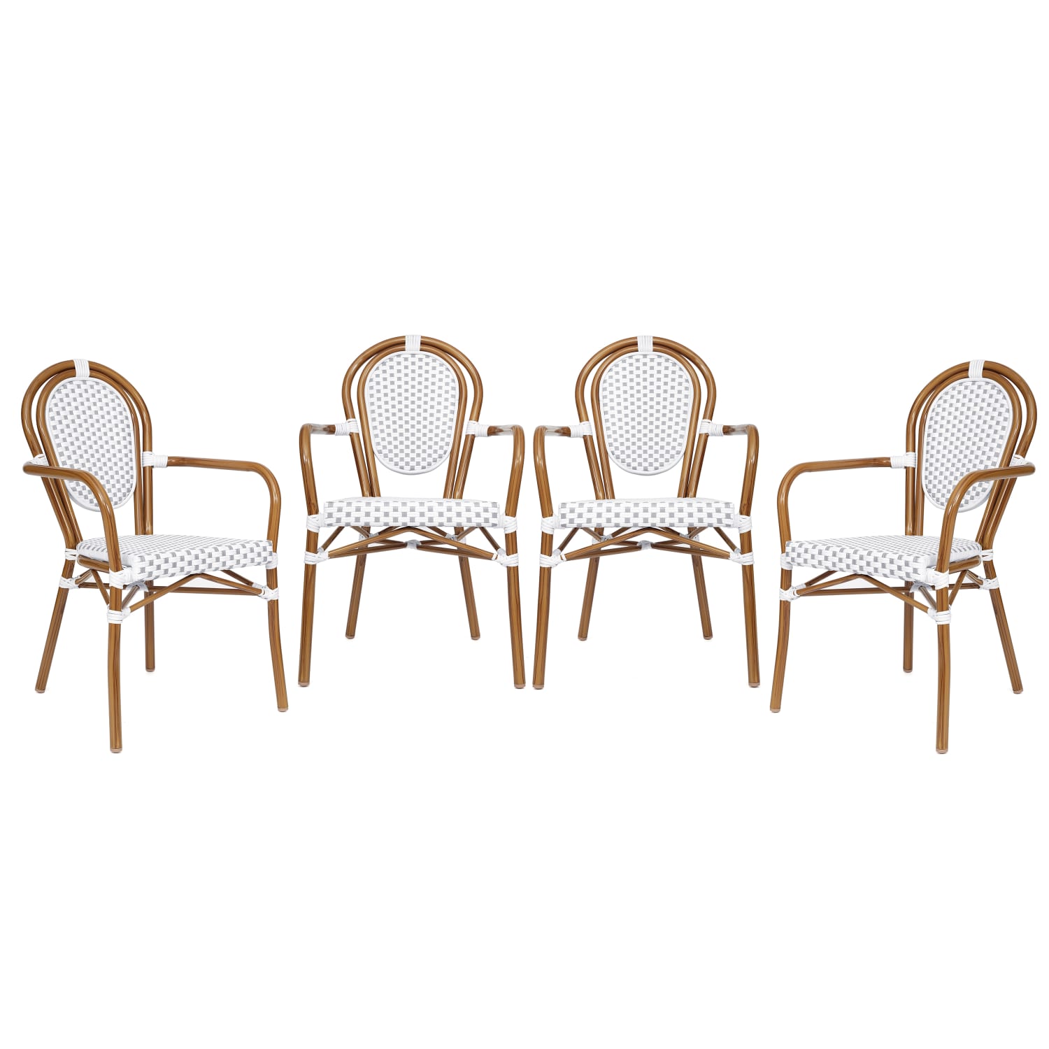 Flash Furniture 4 Pack Lourdes Indoor/Outdoor Commercial Thonet Bistro Stacking Chair with Arms, White & Gray/Natural Frame -4SDA6422AWGYN