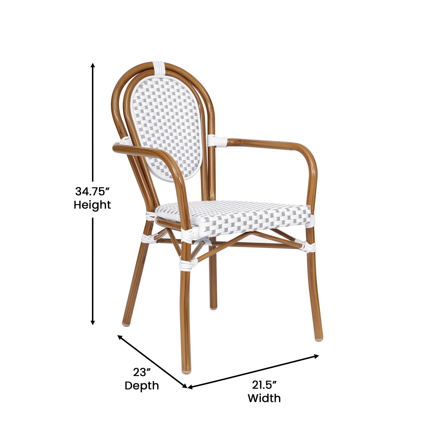 Flash Furniture 4 Pack Lourdes IndoorOutdoor Commercial Thonet Bistro Stacking Chair with Arms White  GrayNatural Frame  4SDA6422AWGYN PopularChairscom