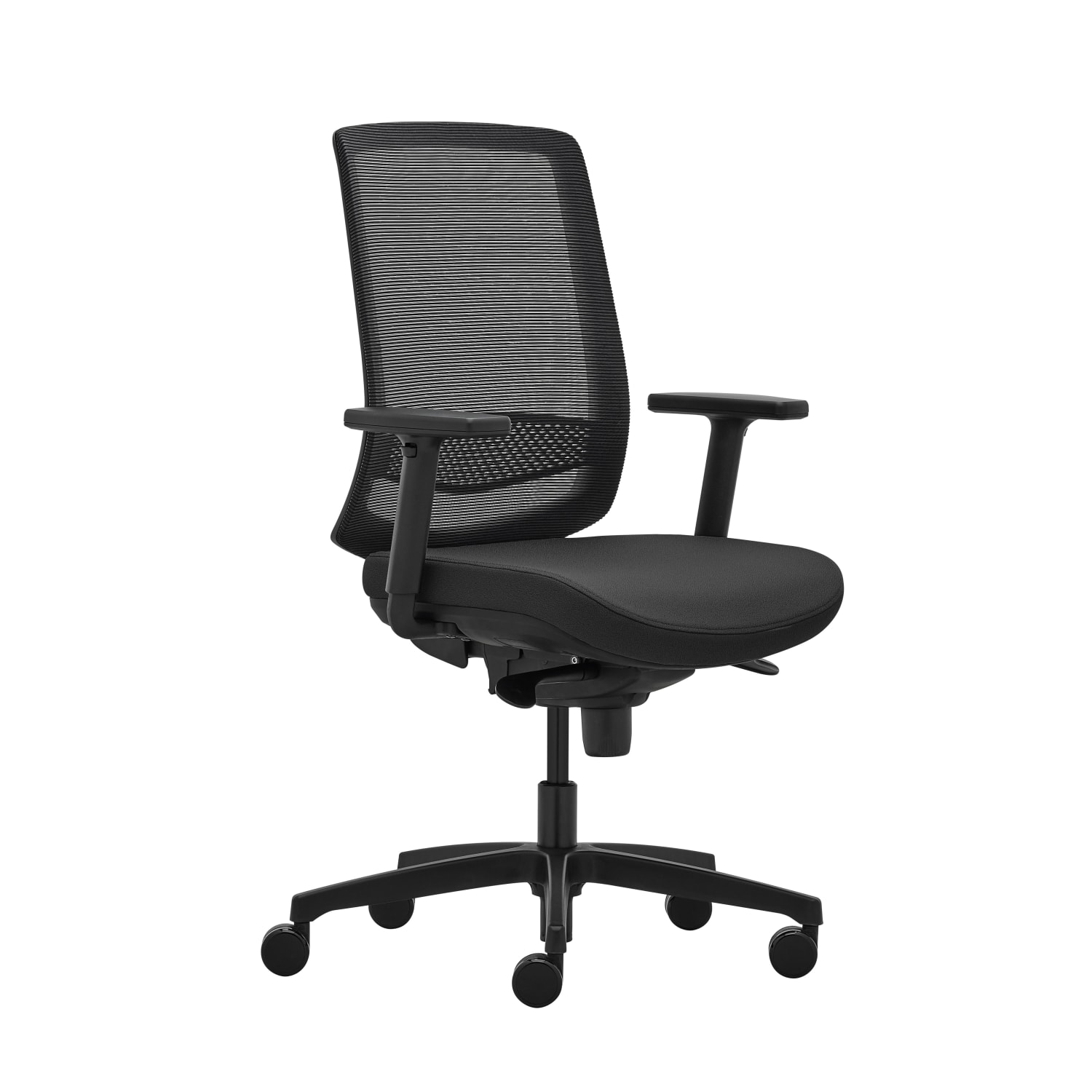 WorkPro Expanse Series Ergonomic Mesh/Fabric Mid-Back Task Chair, Black/Black
