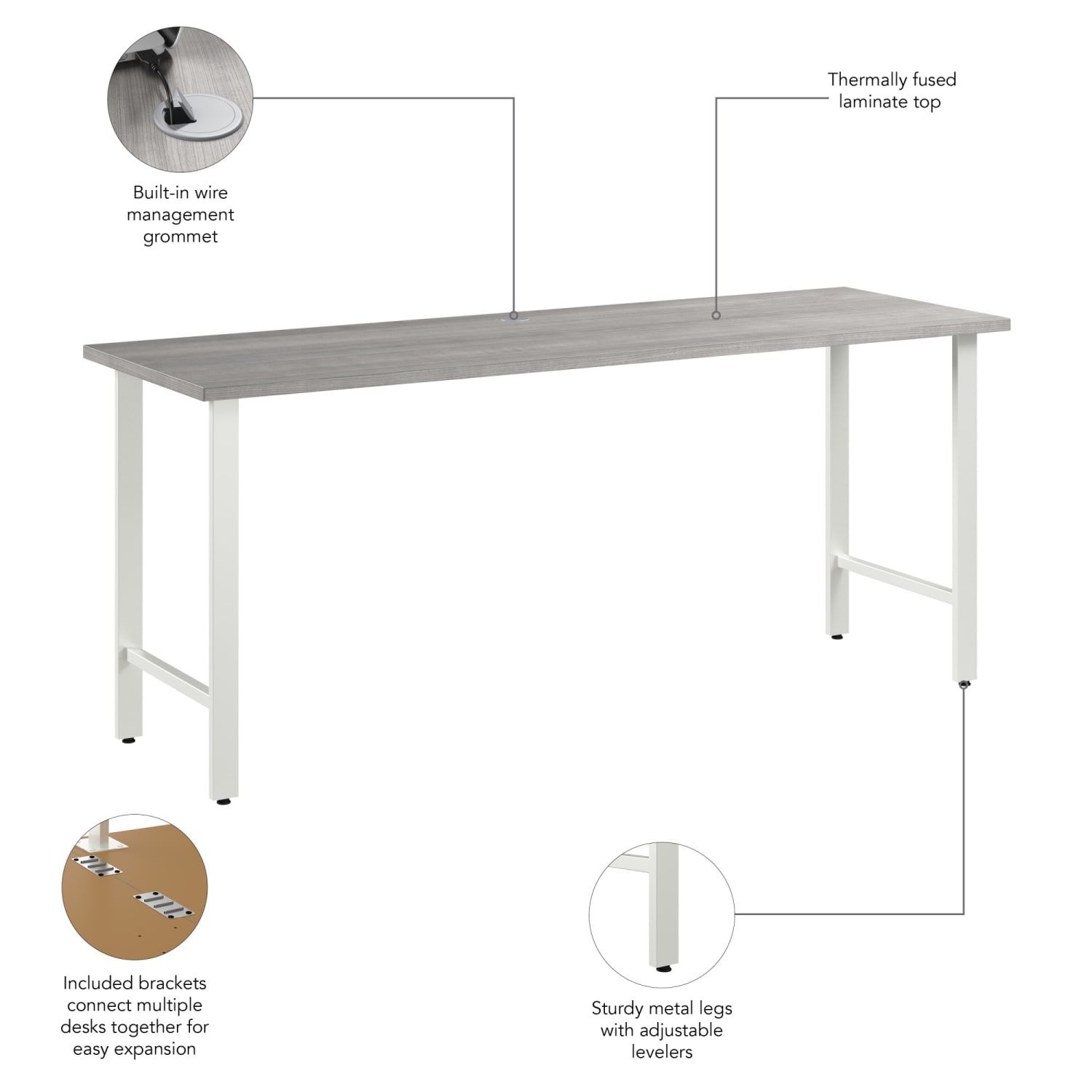 Bush Business Furniture Hustle 72inW Computer Desk With Metal Legs, Platinum Gray, Standard Delivery, HUD172PG - Image 6
