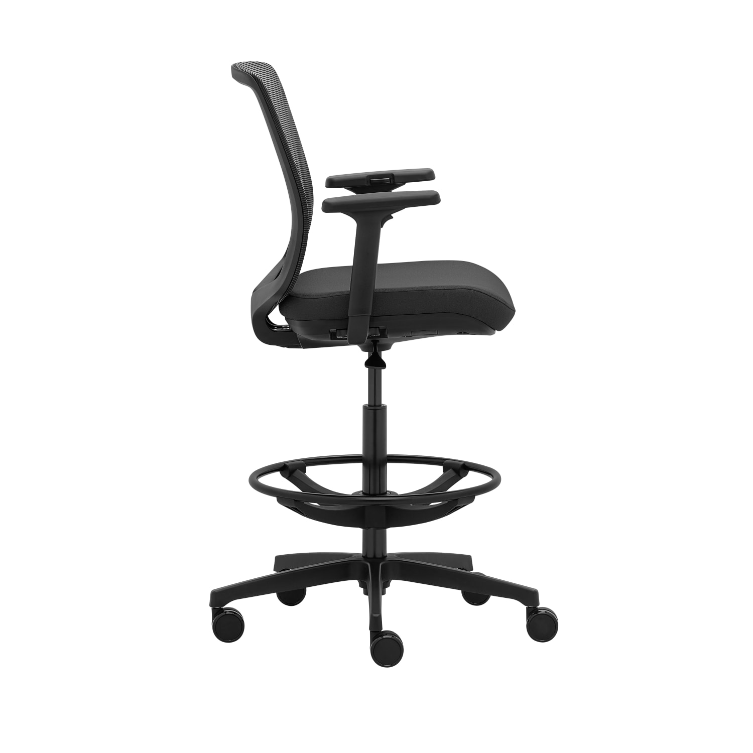WorkPro Expanse Series Mesh/Fabric Mid-Back Height Adjustable Task Stool, Black/Black - Image 4